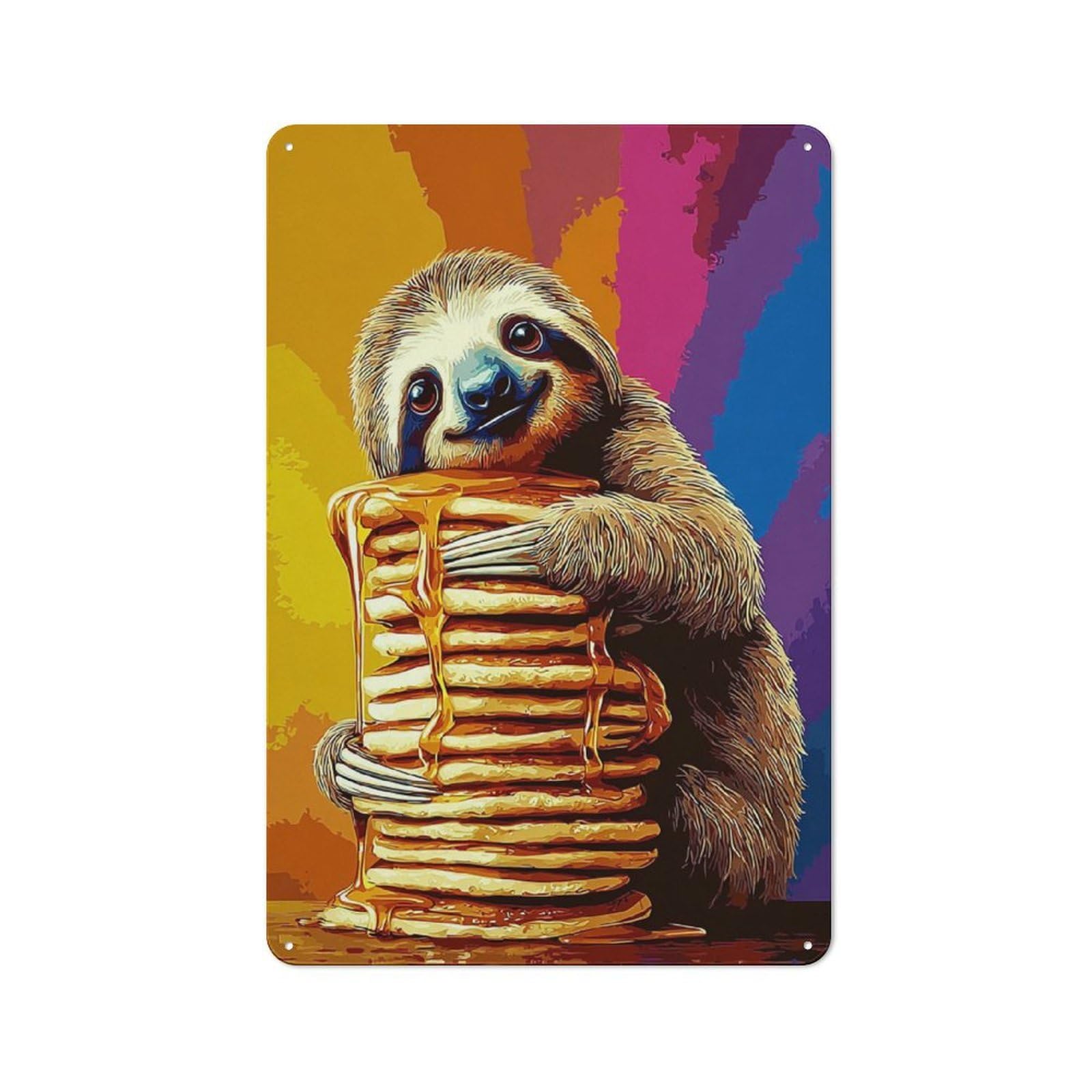 Junmoney Sloth Enjoys Pancakes Retro Vintage Tin Sign 30X20cm, Cafe Wall Decor For Kitchen, Cafe, Pantry Or Dining Room