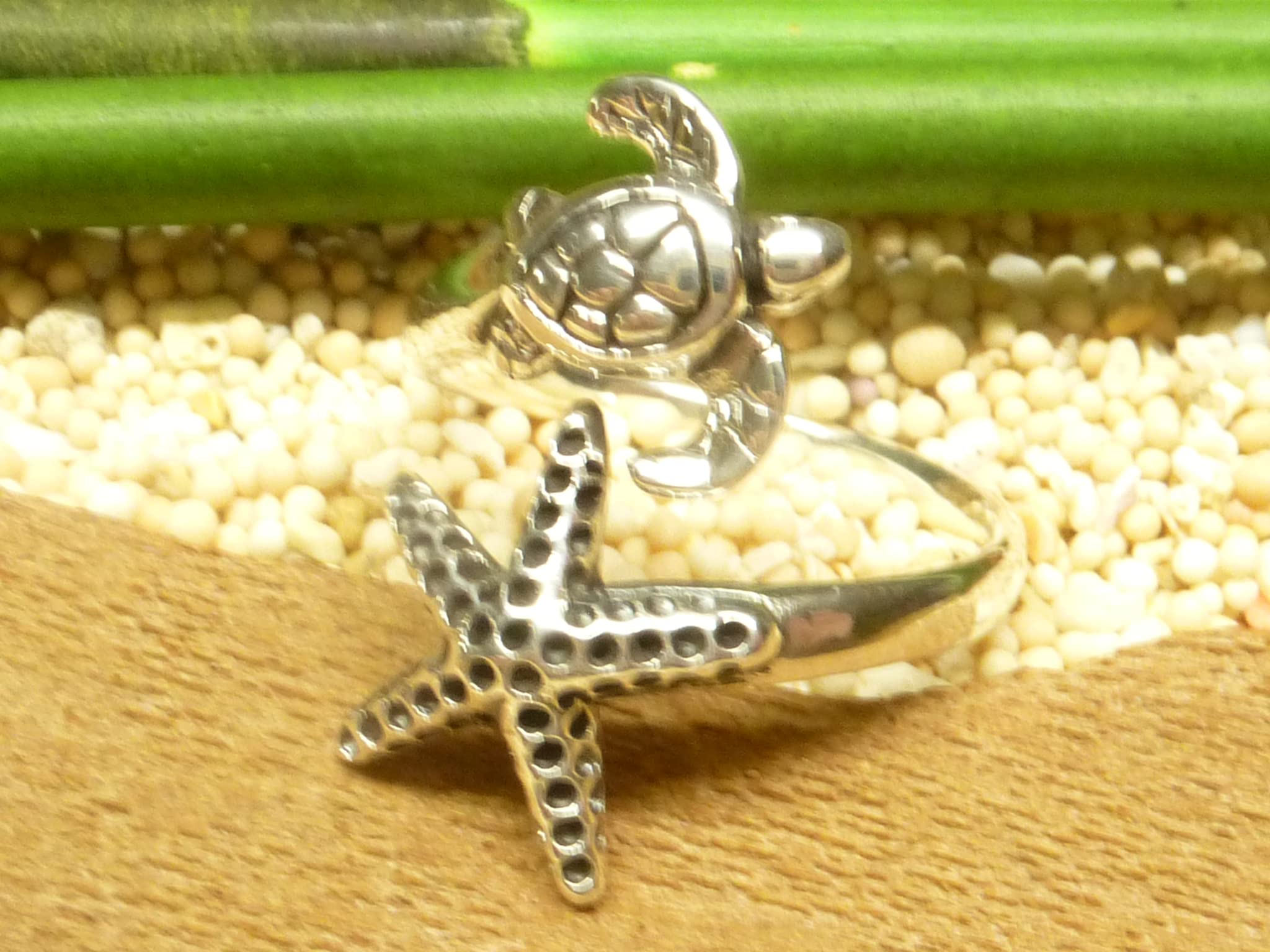 Anillo de plata de ley con diseño de tortuga estrella de mar, talla 58 a 18,5, Plata de ley, Sin piedras preciosas