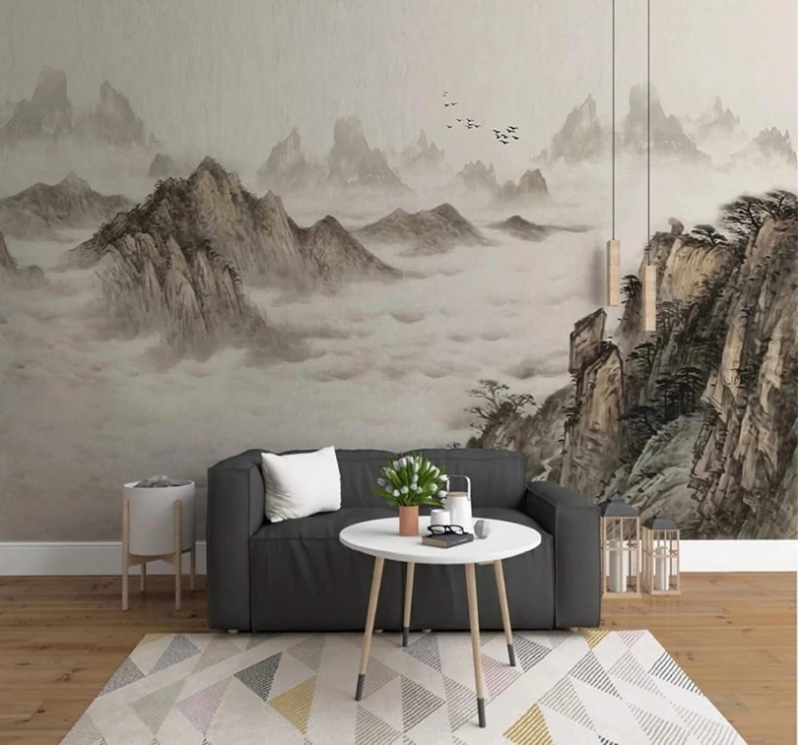 Wallpaper-3D-Xlm 250Cm×170Cm(B×H) Abstract Ink Landscapes Birds In Flight Scenery 3D Wallpaper Easy Install Feature Office Living Room Sofa Bedroom Tv Background Wall Decoration-250Cm×170Cm