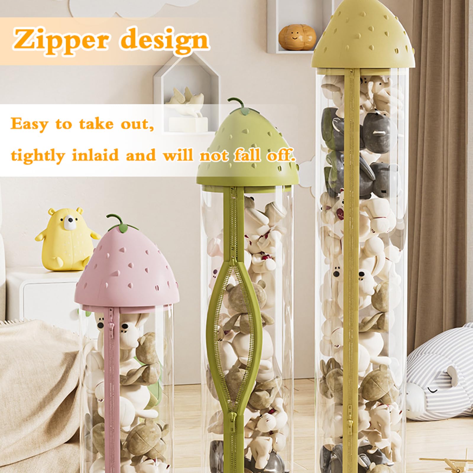 Tubo Organizador de Animales de Peluche,Tubo de Almacenamiento Vertical de Juguetes,Organizador Transparente para Muñecos de Peluche,con Cremallera,para guardería y Salas de Juegos