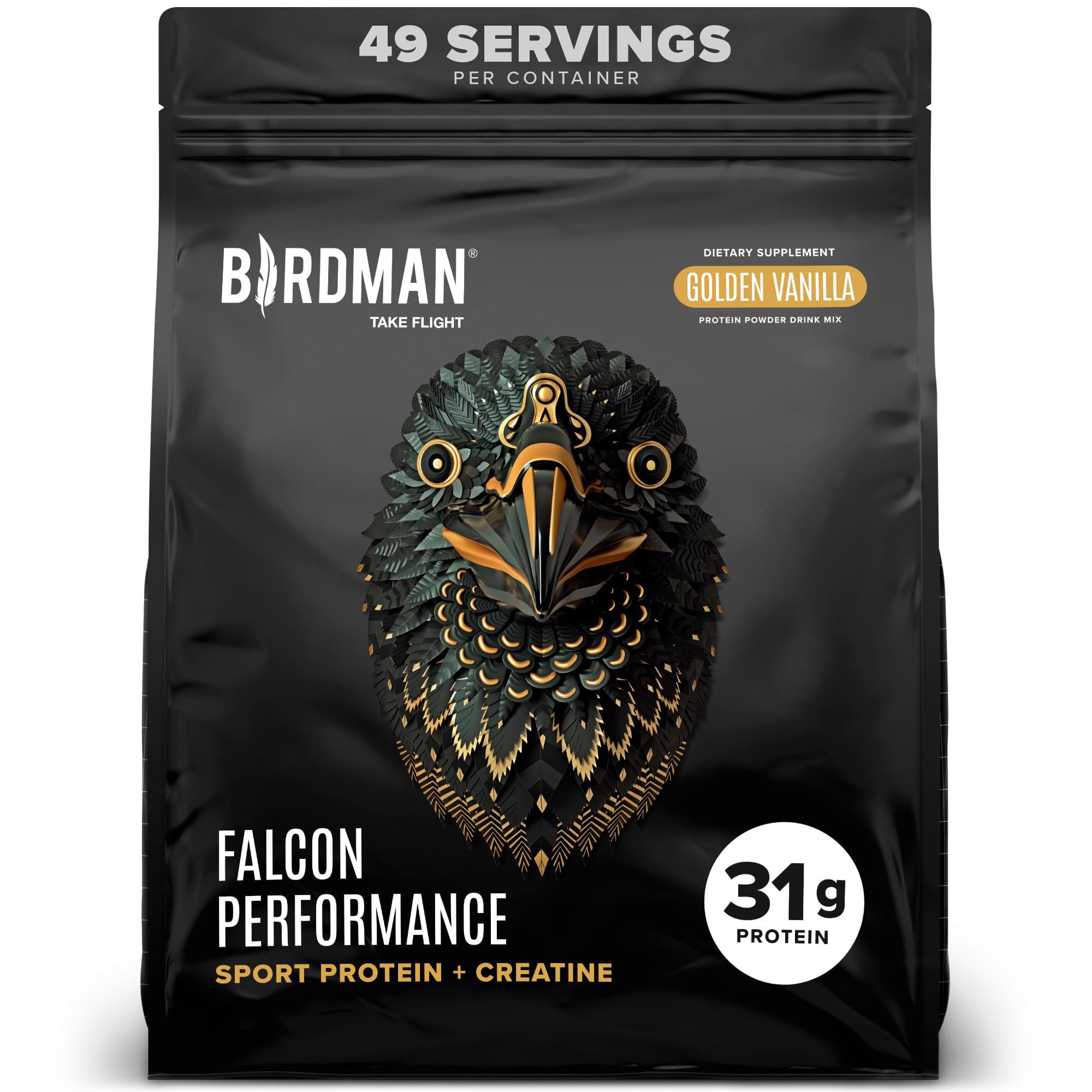 BIRDMAN Falcon Performance Vegan Protein Powder, 31g Protein, 5g Creatine, 5g BCAA, Probiotics, Electrolytes, Pre Workout, Low Carb, Sugar Free & Dairy Free, Pl