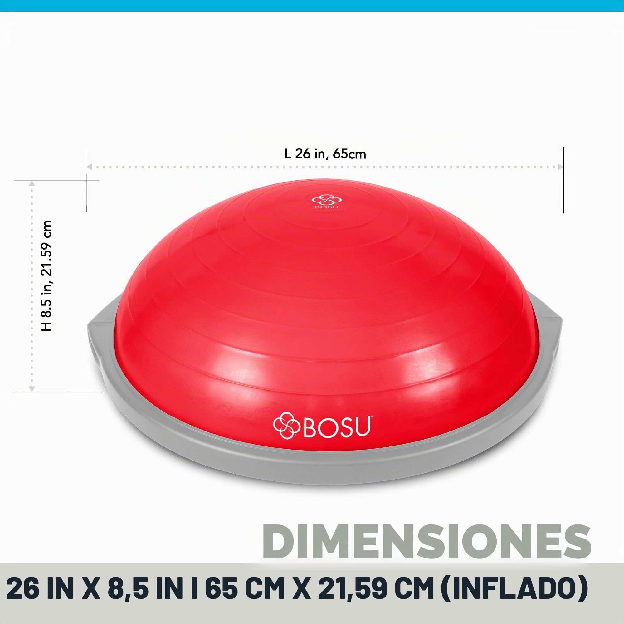 BOSU Equipo de gimnasio en casa, entrenador de equilibrio para equilibrio con bomba, fuerza, flexibilidad, cardio, núcleo y entrenamiento de todo el cuerpo, entrenamiento en casa, 65 cm
