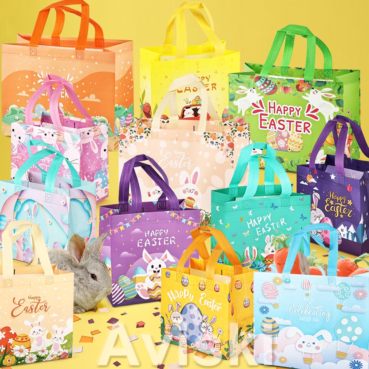Easter Bags 12 Pack 6PCS Easter Egg Hunt Bags - Assorted Sizes Bunny ...