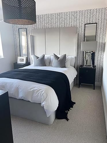 Miniatura 3 de Hopeak Papel tapiz con patrón geométrico, diseño de rayas blancas y negras, despegar y pegar, extraíble, decorativo, 17.5 x 393 pulgadas