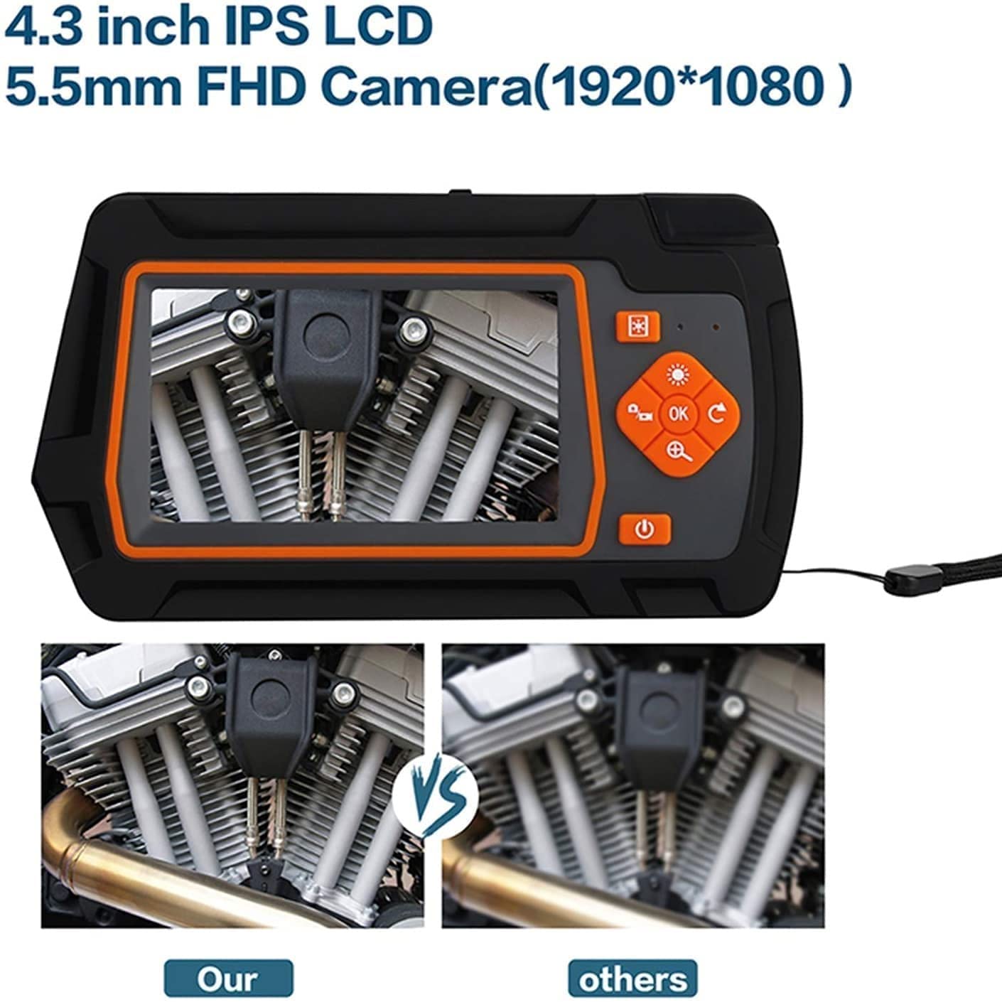 Przemysłowa Kamera Węża O Rozdzielczości 5,5 Mm, Wodoodporna Kamera Do Inspekcji Kanalizacji Ip67 Ekran Lcd O Przekątnej 4,3 Cala Z 6 Diodami Led, Do Kontroli Instalacji Kanalizacyjnej