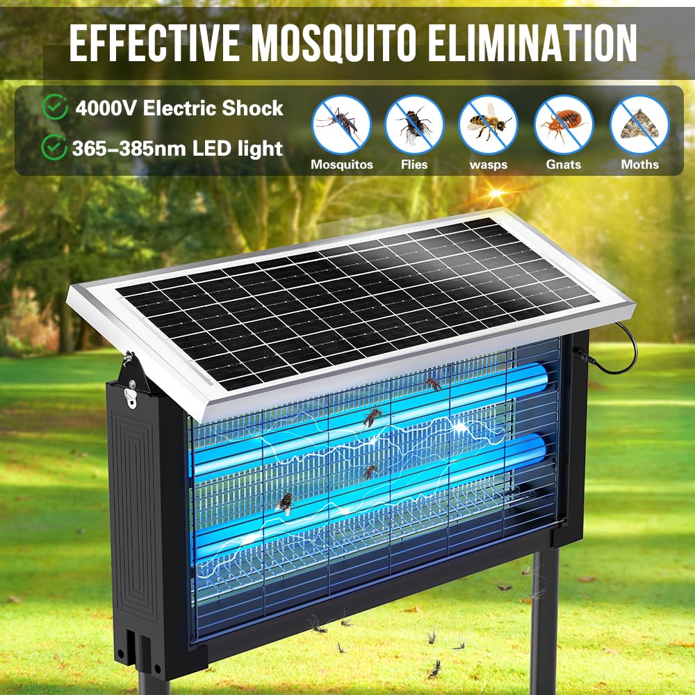 Bug Zapper Outdoor Solar, 4000V Electric Fly Mosquito Trap with LED Lamp, Waterproof & Portable Insect Killer for Patio, Yard, Camping, Home, Garden — view 2