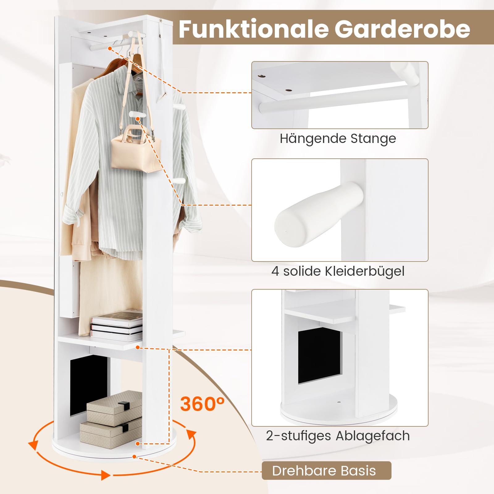 COSTWAY Schmuckschrank mit Spiegel, freistehender Spiegelschrank 360°drehbar mit LED-Leuchten, Schmuck-Organizer Schmuckaufbewahrung für Schmuck & Kosmetik