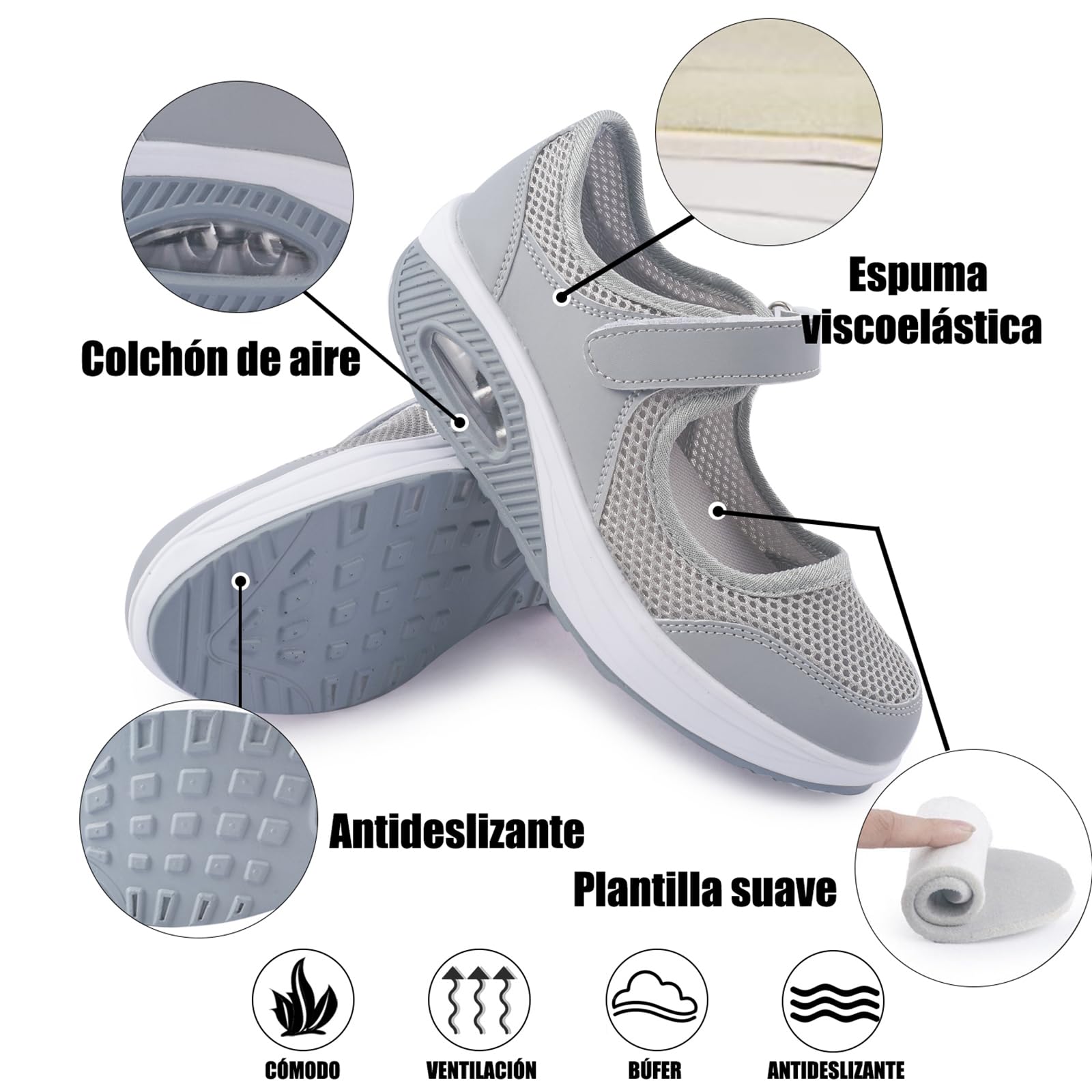 Git-up Zapatos Cómodos para Caminar para Mujeres con Correa Ajustable, Zapatos de Enfermería Casuales de Malla Transpirable Zapatillas Ligeras de Cojín de Aire 1922