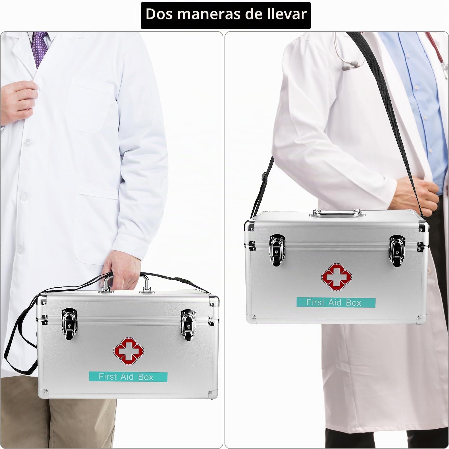 QWORK® Gran botiquin aleación Aluminio, 40.5 x 22 x 23 cm Caja medicamentos con Cerradura