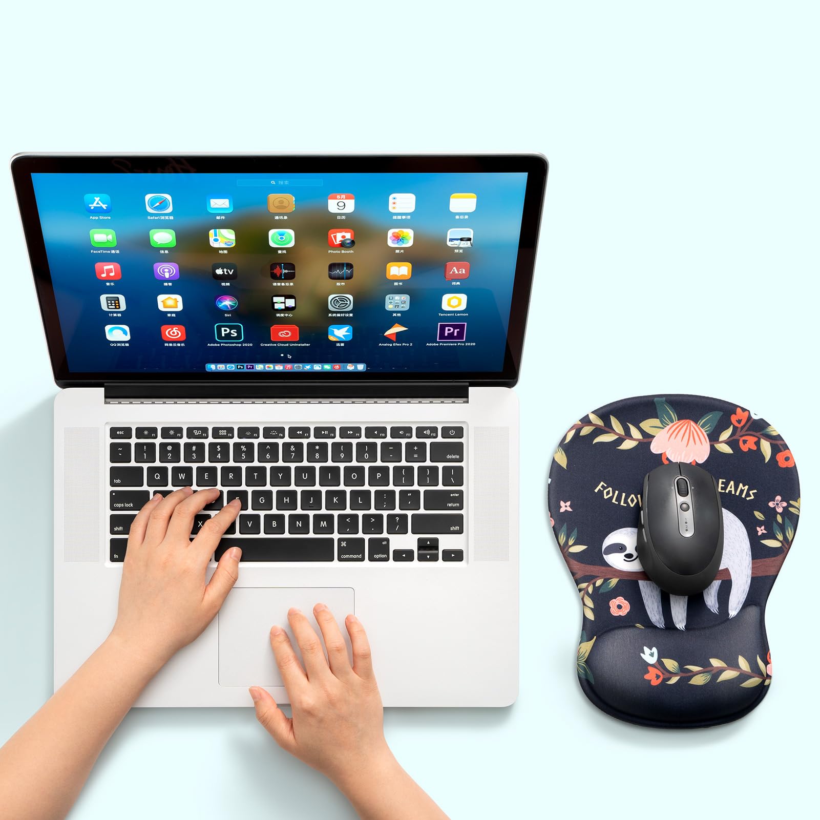 AOKSUNOVA Podkładka pod mysz z podkładką pod nadgarstek, podkładka pod mysz z motywem kota, podkładka pod mysz z poduszką żelową, ergonomiczna podkładka pod mysz z podkładką pod nadgarstek