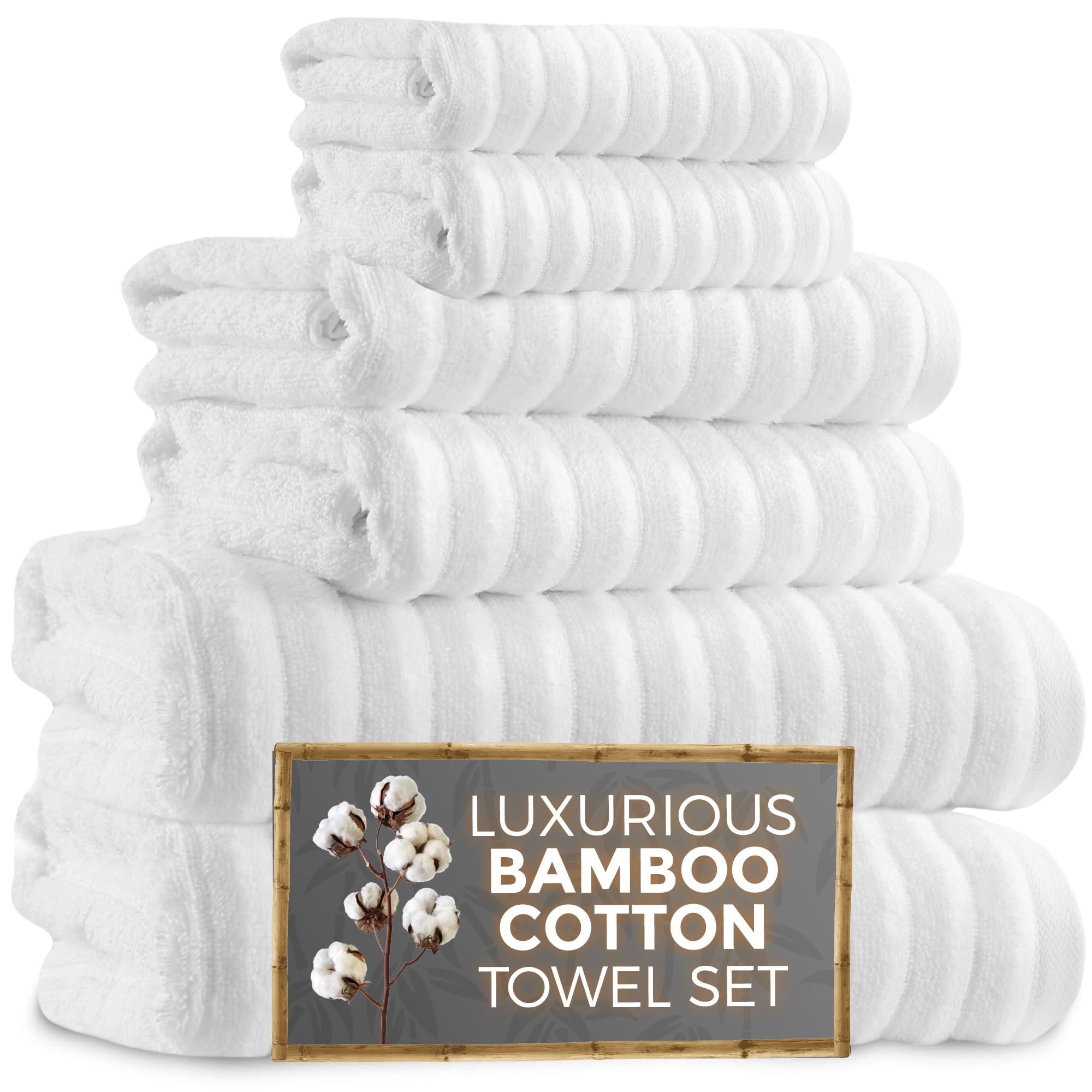 Towelogy® Luxury Towel Bale Set | Premium Blend of 60% Bamboo and 40% Cotton | 2x Bath Towels, 2x Hand Towels, 2x Face Cloths | Super Soft, Quick Dry and Skin-Friendly Bathroom Towels (White) — image 1