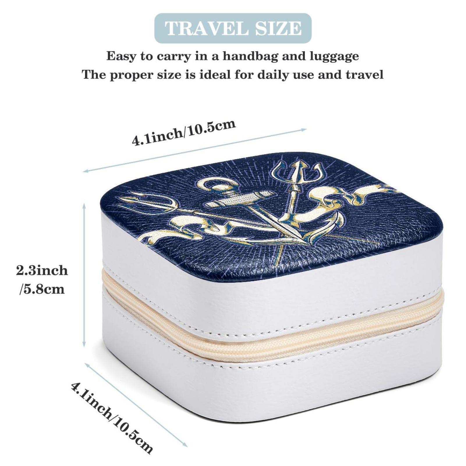 Portagioie Da Viaggio In Pelle PU, Mini Organizer Per Anelli E Collane, Blu Navy, 10x10x5 Cm - 4