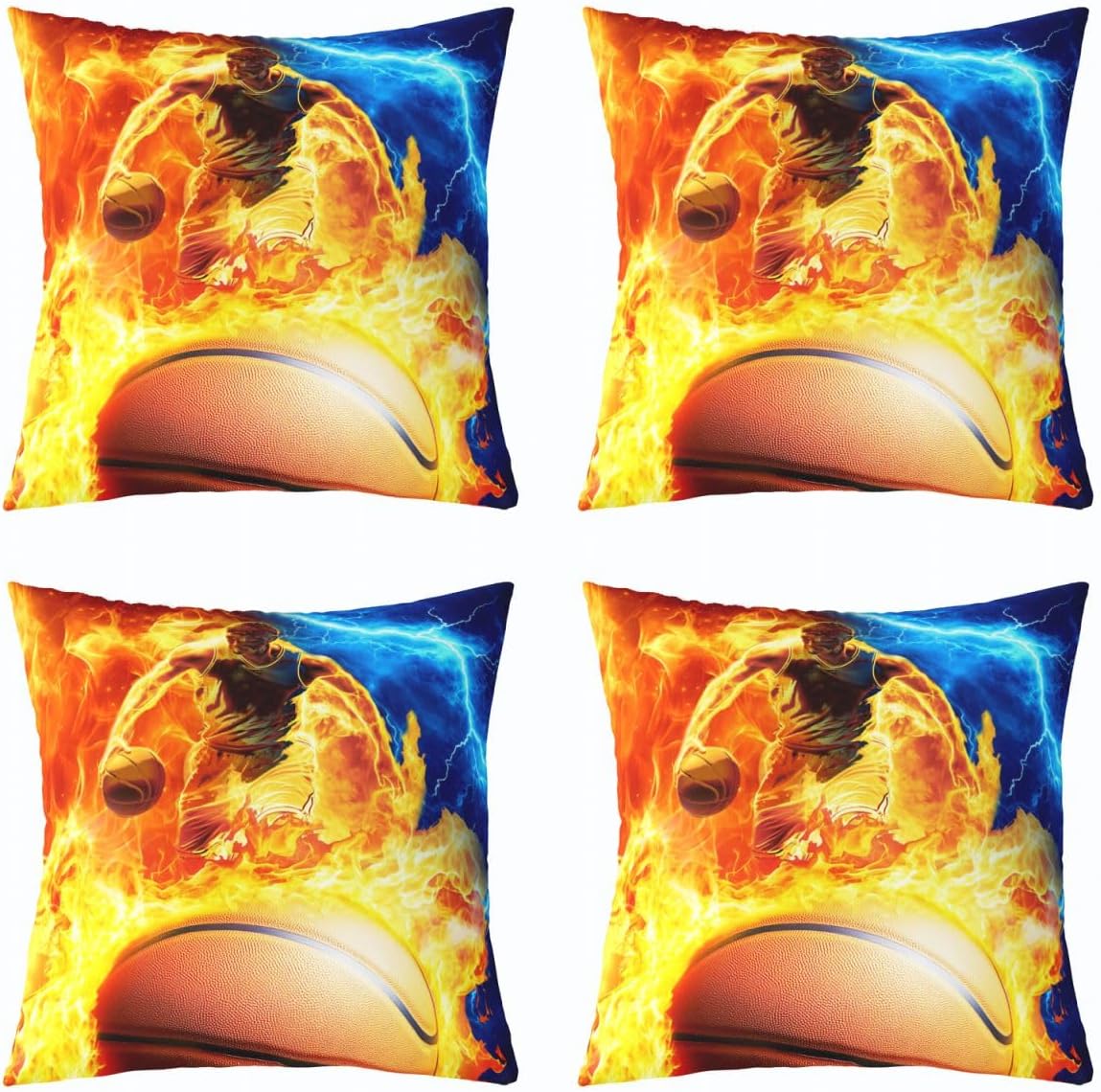 Erosebridal Basketball Cushion Cases Set of 4, Basketball Players Team Gifts Pillow Covers 18x18, Sports Theme Throw Pillow Covers, 3D Ball Gaming Bedroom Living Room Decor