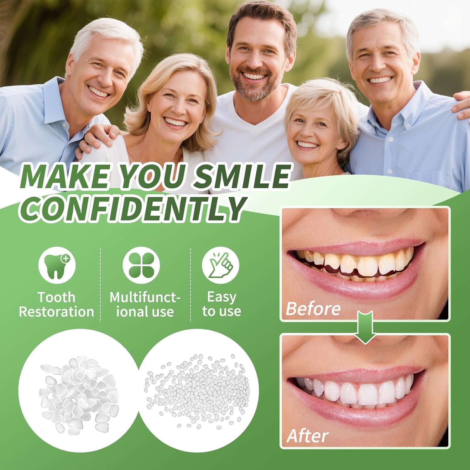 Tooth Repair kit for Filling The Missing Broken Tooth and Gaps-Moldable Fake Teeth and Thermal Beads Replacement Kit-White-AA2