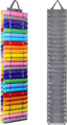 Miniatura 8 de AROUY Organizador de almacenamiento de vinilo, soporte de rollo de vinilo para montaje en paredsobre la puerta, estante de almacenamiento de vinilo