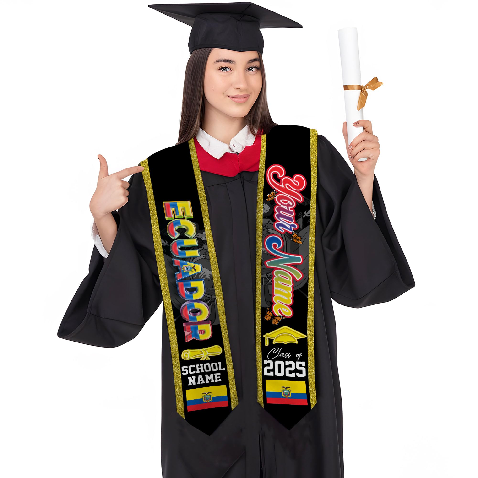 MonkeyVan Custom Ecuador Graduation Sash, Ecuadorians American Flag Graduation Stole 2025, Ecuador Flag Pride Graduation Sash Ecad 3
