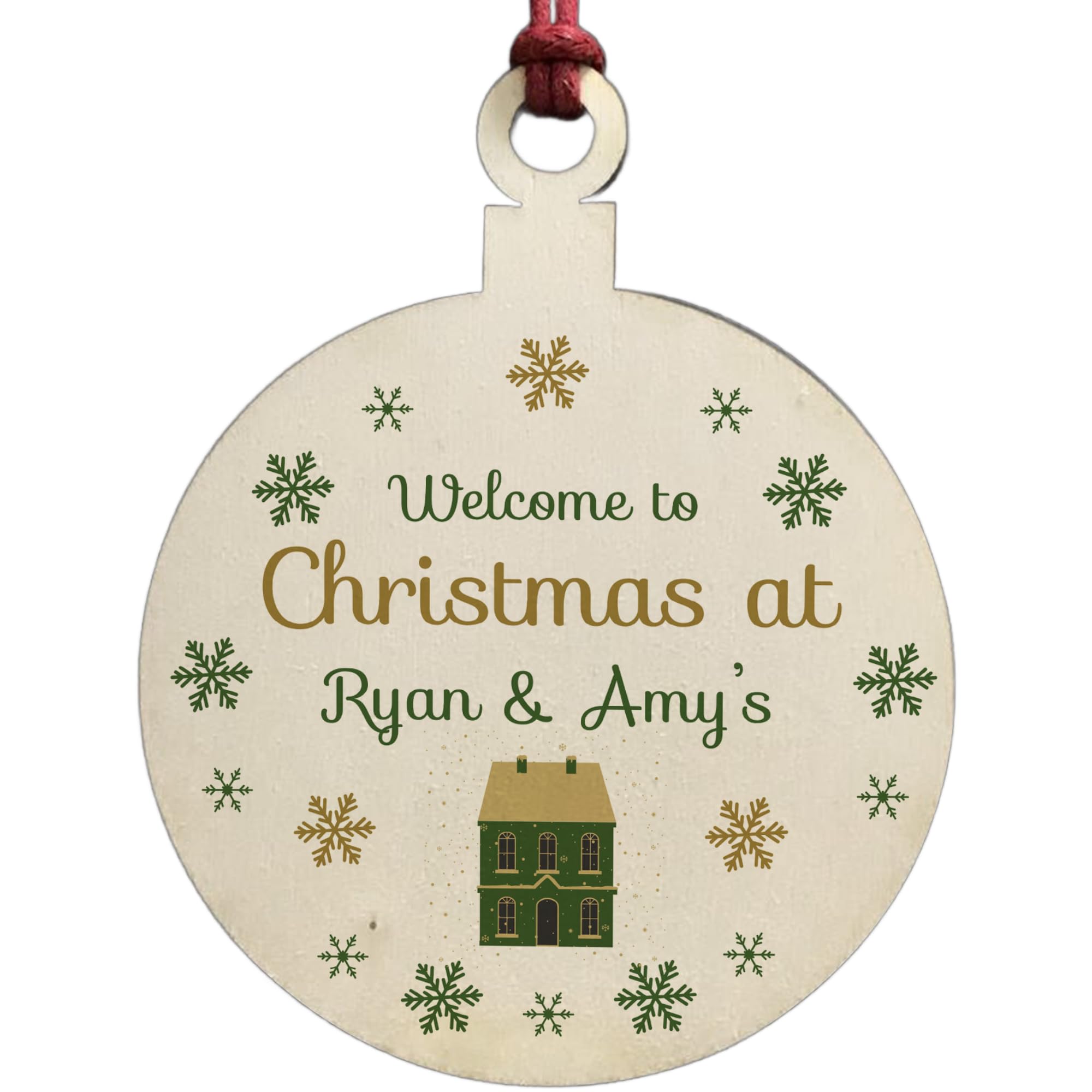 New Home Christmas Tree Decoration Personalised Wood Bauble Welcome Sign
