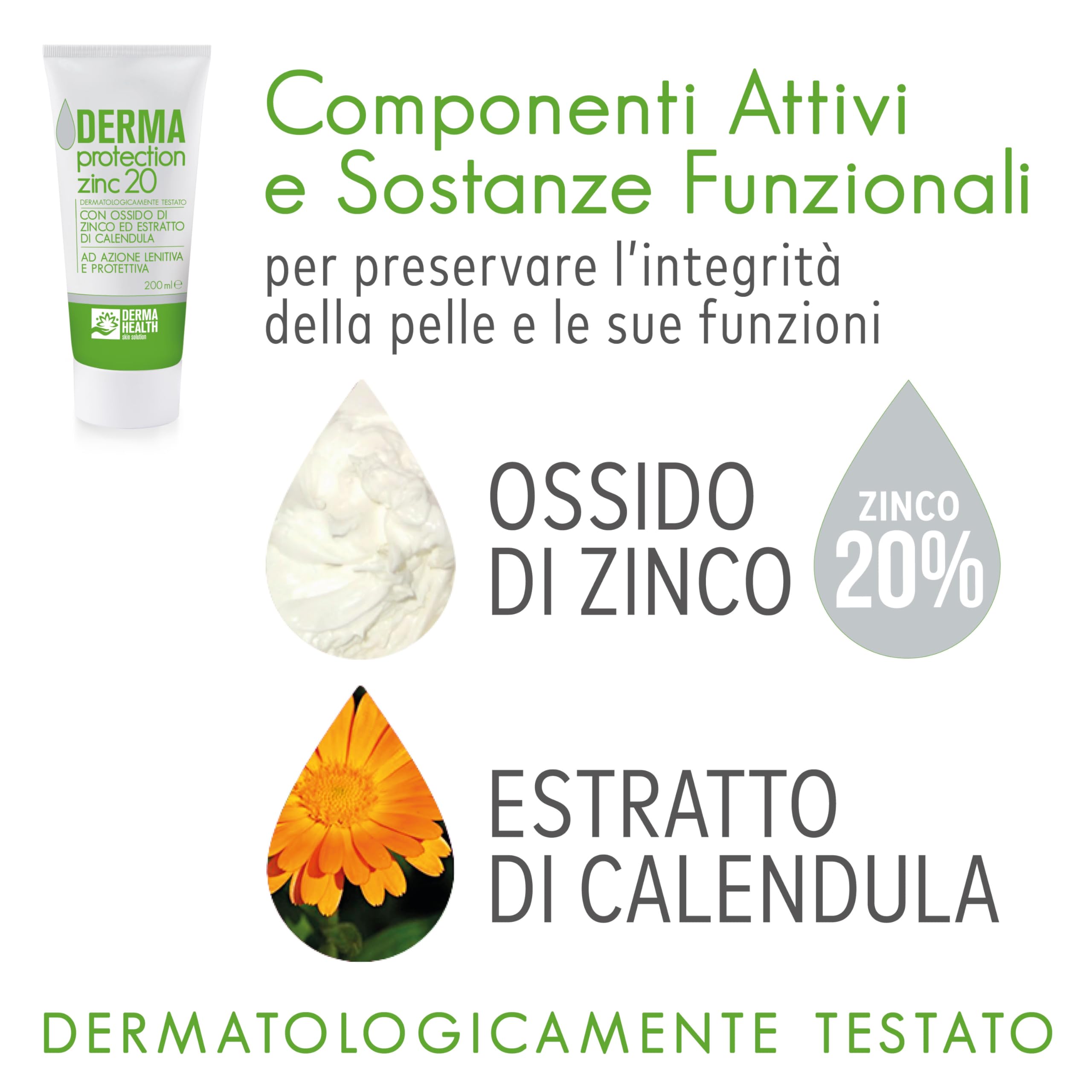 Derma Health Derma Protection Zinc 20 Crema Emolliente e Protettiva all'ossido di zinco 20% 200 ml