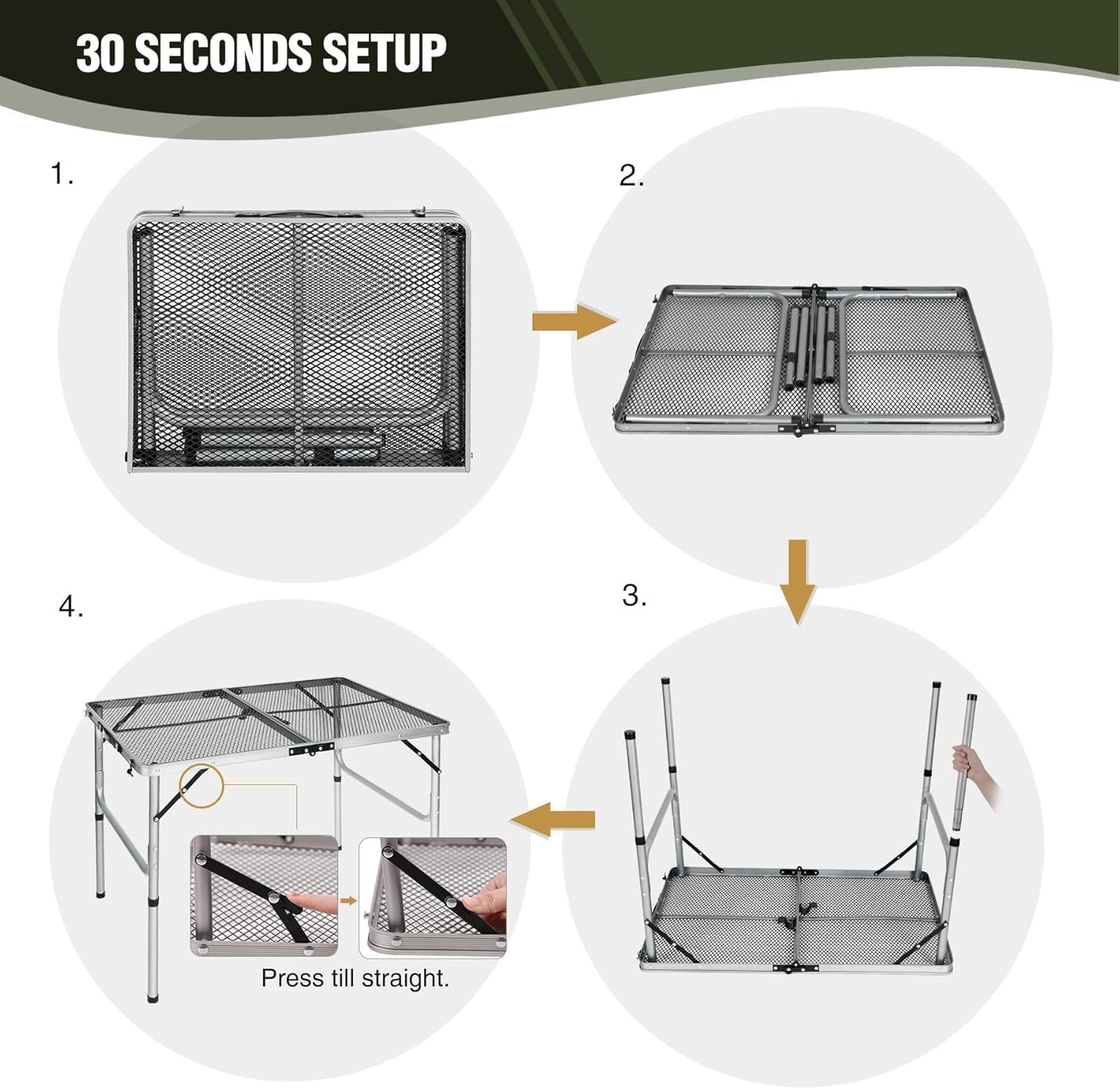 36x24 Folding Aluminum Outdoor Grill Table with Adjustable Height Legs, Lightweight Portable Metal Table for Camping Picnic BBQ and Backyard Cooking