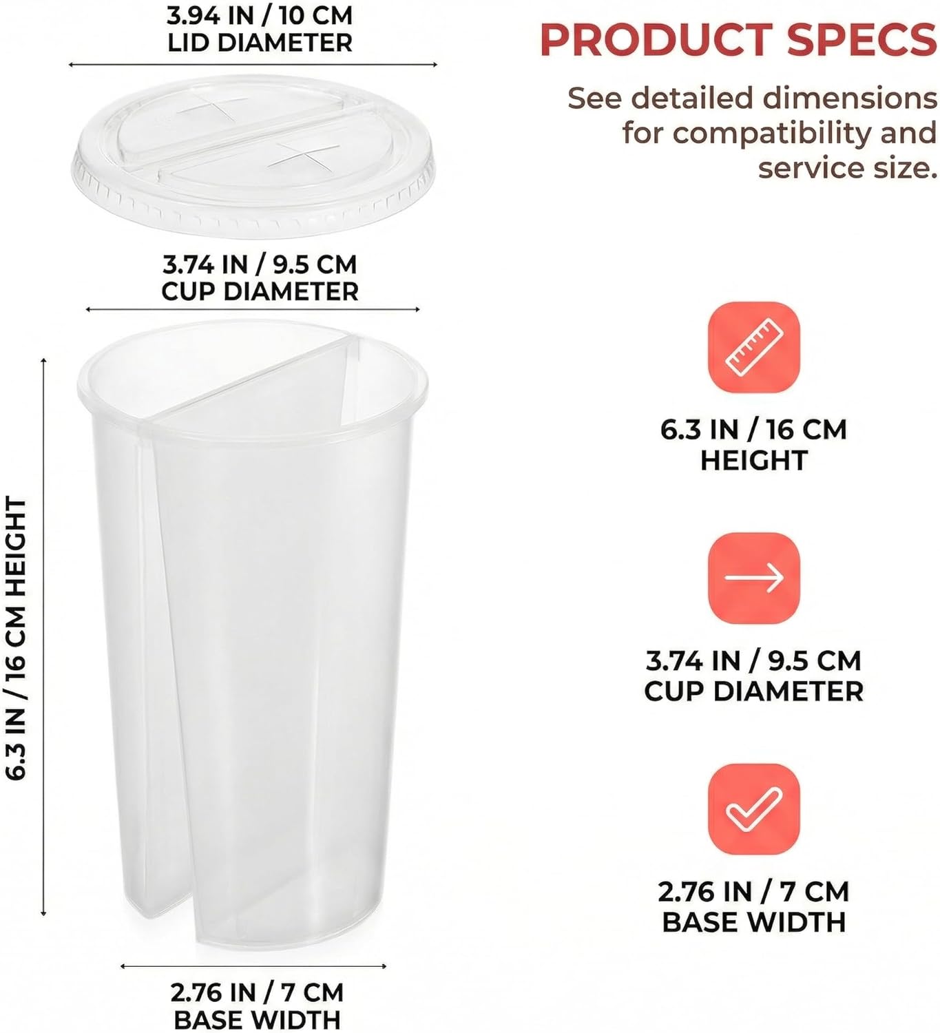 20PCS Disposable Plastic Cup Split Cup for Drinks Round Shape Double Thicken Cup Couple Sharing Drinking Cup with Lids for Milk Tea Boba Juice Shop Party - Image 3