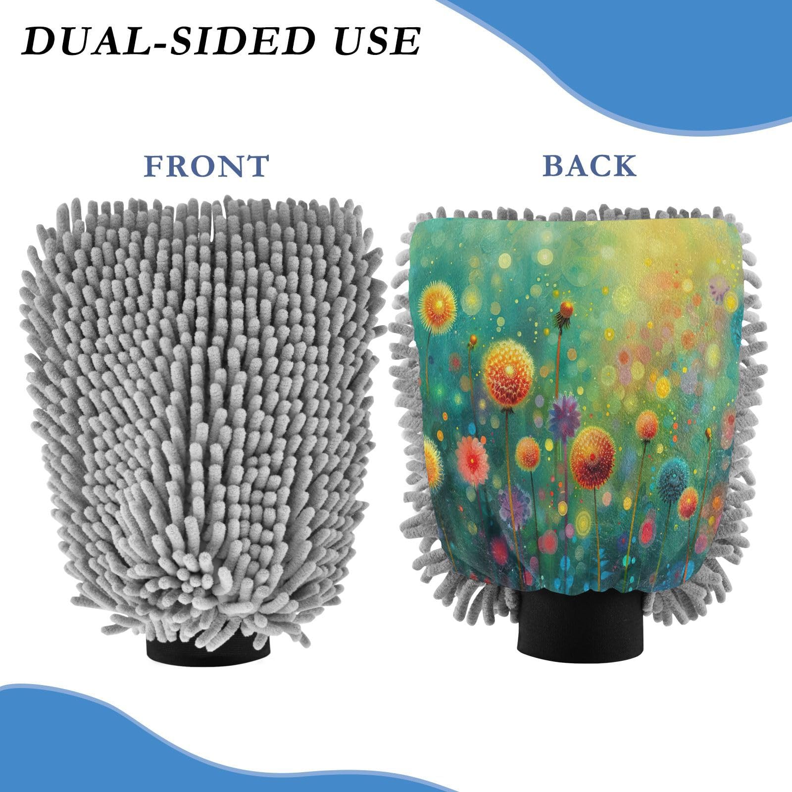 Flradish 2 Pack Colorful Flowers Car Wash Mitt Chenille Microfiber Lint-Free Scratch Free Ultra-Soft Absorbent Car Wash Mitt 10.2x7.09 Inch