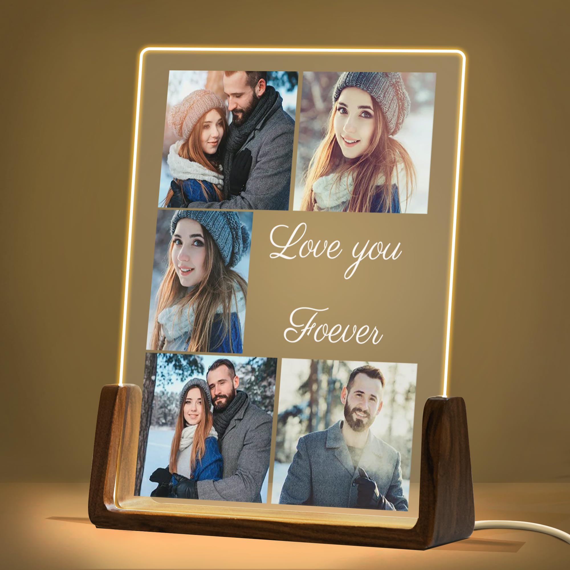 SIYDCF Personalized Night Light with Acrylic Plaque, Personalized Couple Gift with Photos Name, Custom Gift for Boyfriend Girlfriend, Anniversary Romantic Gift for Him or Her, Valentine Birthday Gift