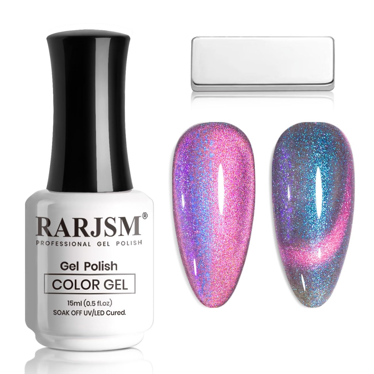 RARJSM Aurora Cat Eye Gel Nail Polish with Magnet Stick Blue Purple Multi Color 9D Diamond Galaxy Cateye Gel Polish Chunky Shimmer UV LED Curing