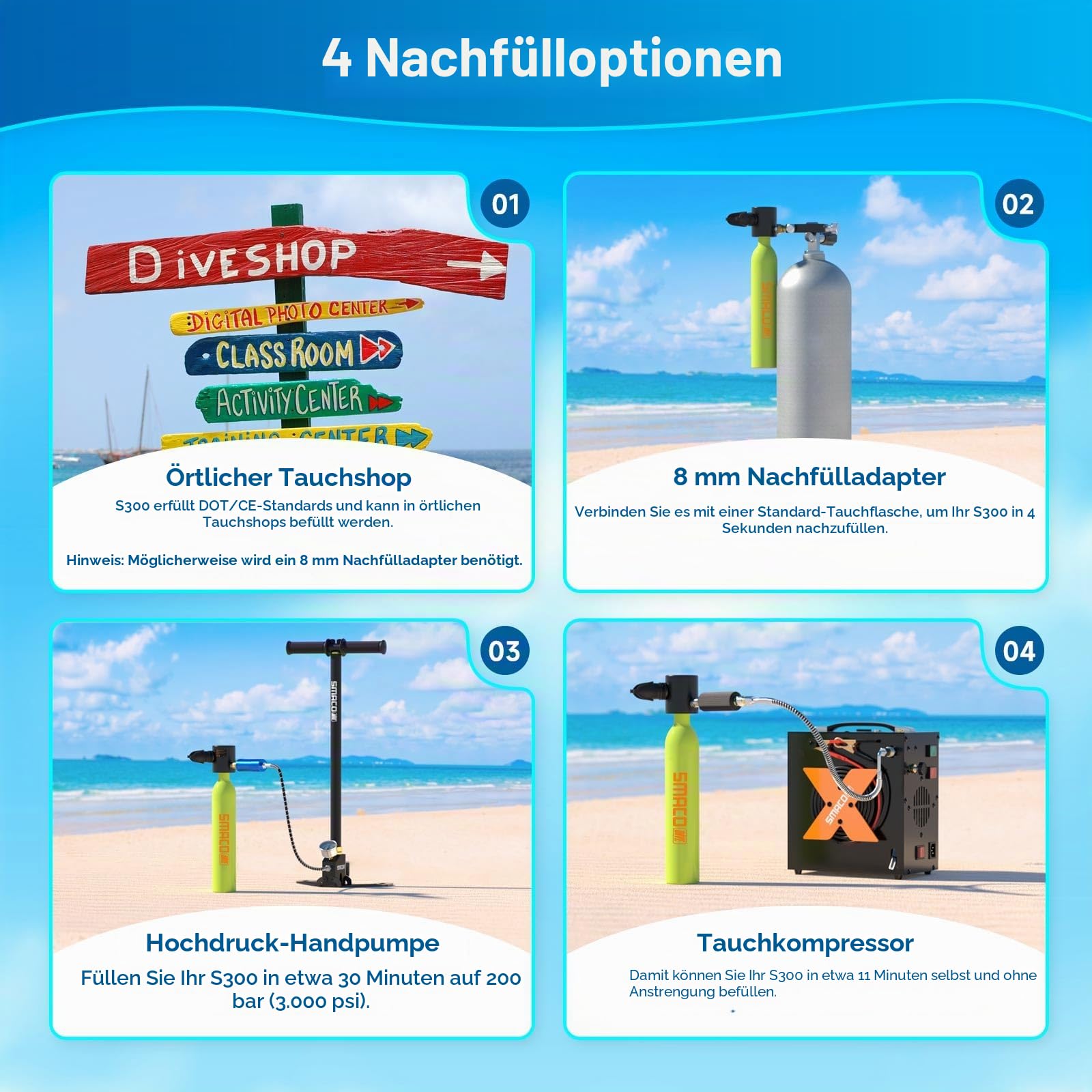 SMACO Mini Tauchflasche mit Tauchmaske 0,5L Mini Sauerstoffflasche Taucherflasche mit Schnorchelmaske Vollmaske, Tauchen Sauerstofftank Tauchausrüstung für Schnorcheln und Freizeittauchen S300