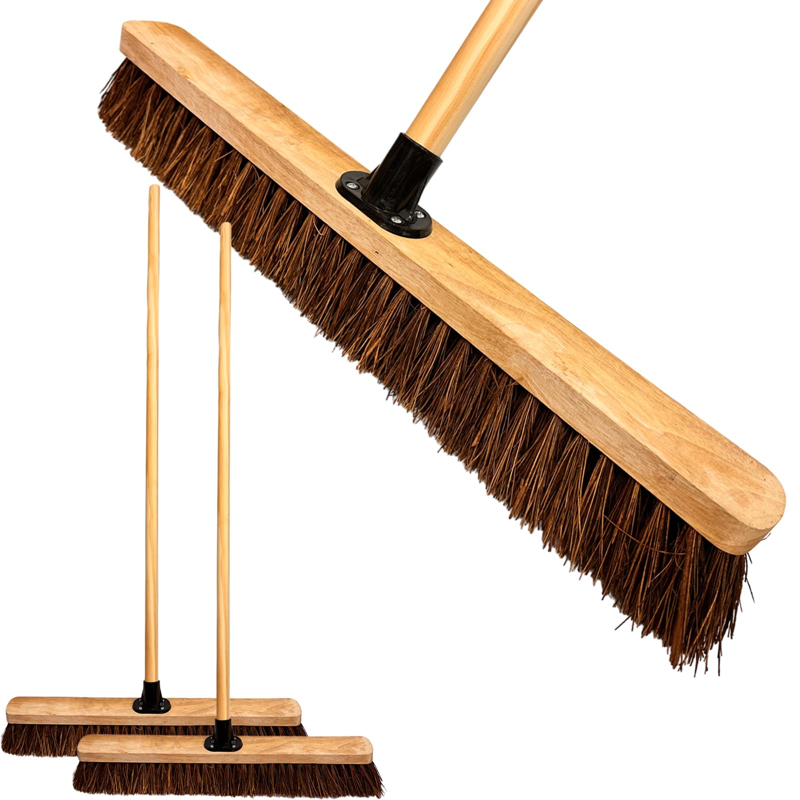 LS 24” Outdoor Garden Broom Heavy Duty Yard Brush with Wooden Handle Natural Stiff Bassine Bristles & Metal Support Bracket Outdoor Cleaning & Sweeping (PACK OF 2, 24" Stiff Natural Bassine Bristles)