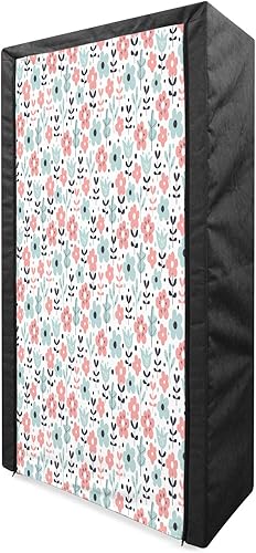 Lunarable Floral Portable Fabric Wardrobe, Design of Scandinavian Inspired Style Flower Silhouettes Leaves and Circles, Clothing Organizer and