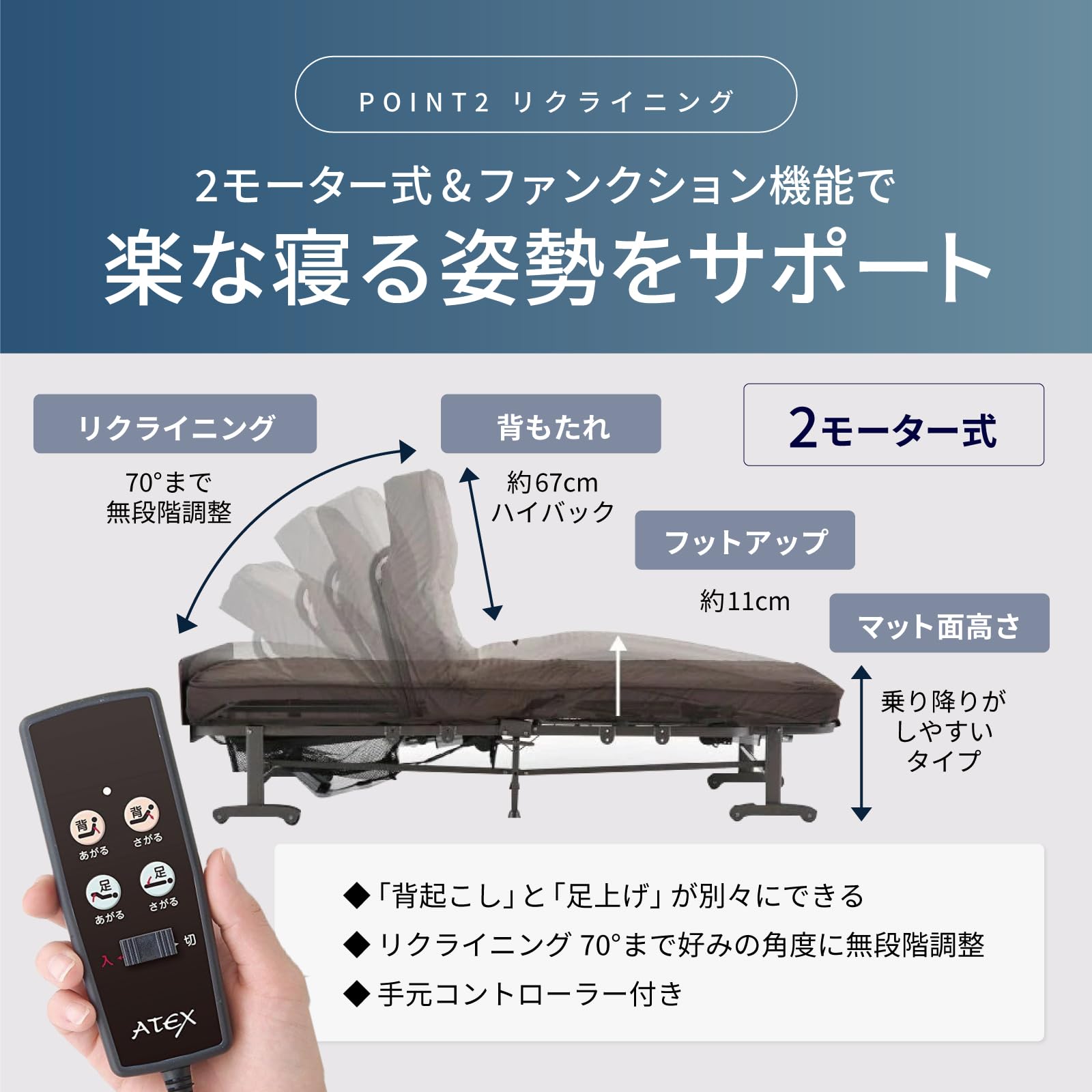 Amazon.co.jp: アテックスベッド 収納電動リクライニングベッド 2 