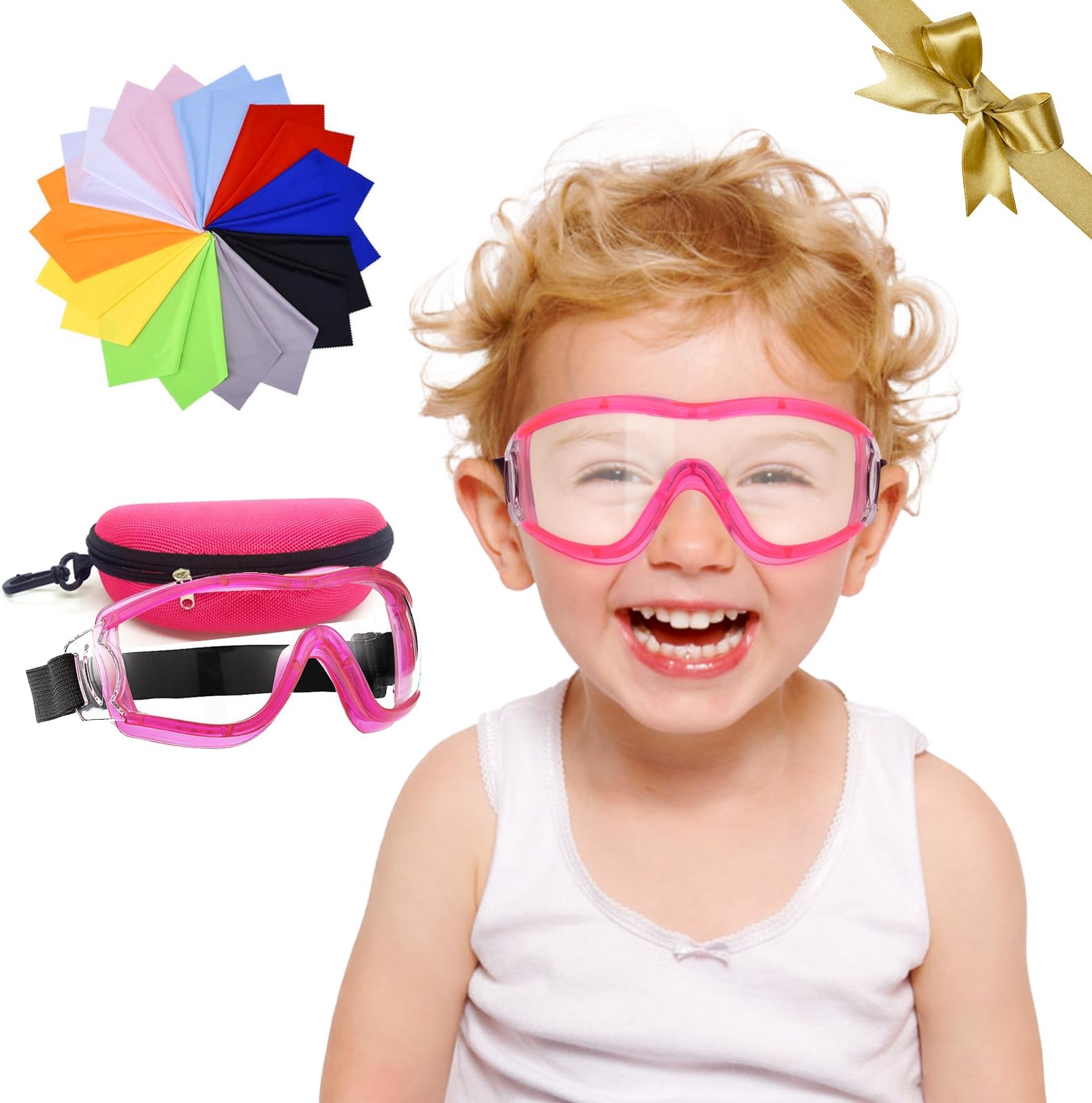 Kids Safety Goggles, Toddler Safety Glasses With UV Anti-Fog,Clear Lens Glasses Cleaning Cloth Included