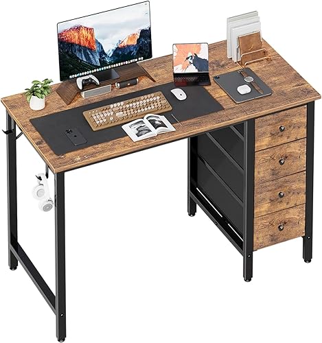 Miniatura 8 de Lufeiya Escritorio de computadora de 40 pulgadas con 4 cajones, escritorios pequeños para estudiantes para oficina en casa, espacio pequeño, mesa de
