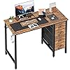 Lufeiya 47 inch Computer Desk with 4 Fabric Drawers, Reversible Writing Work Study Desk for Home Office Bedroom, Modern Simple Student PC Desks, Rustic Brown