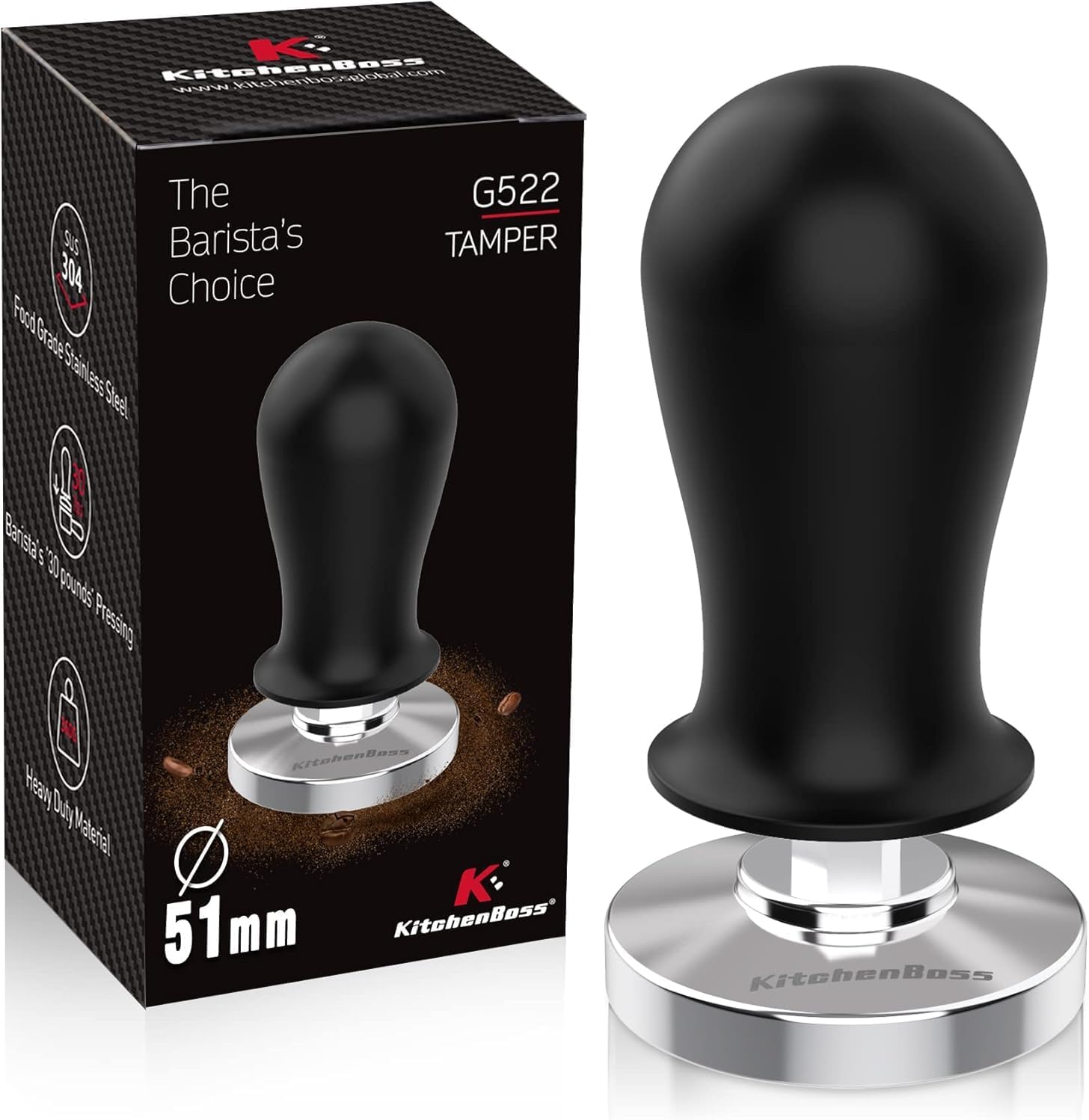 51MM Calibrated Coffee Tamper: KitchenBoss Espresso Pressure Tamper, Spring Loaded Tamper Espresso Hand Tamper | Weighted Coffee Espresso Tamper