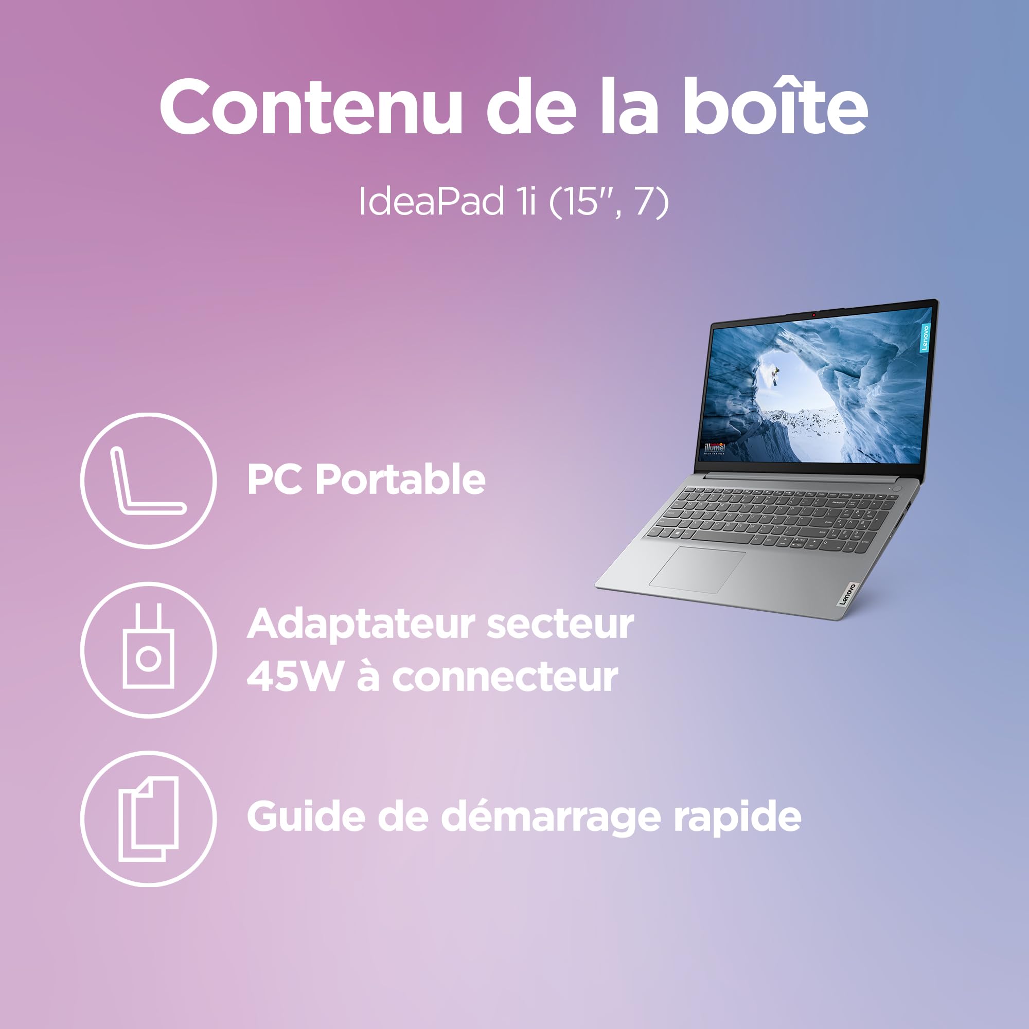 Lenovo IdeaPad 1 15IJL7 - Ordinateur Portable 15.6'' FHD (Intel Celeron N5400, RAM 4Go, SSD 128Go, Intel UHD Graphics, Windows 11 S) Clavier AZERTY Français - Cloud Gris