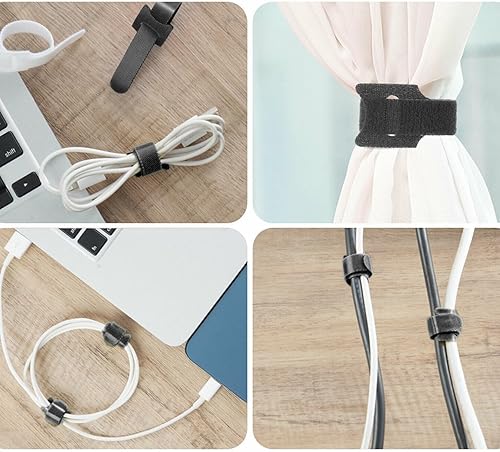 Miniatura 3 de Bridas reutilizables para cables, 25 unidades, 8 pulgadas, organizador de cables ajustables, color negro