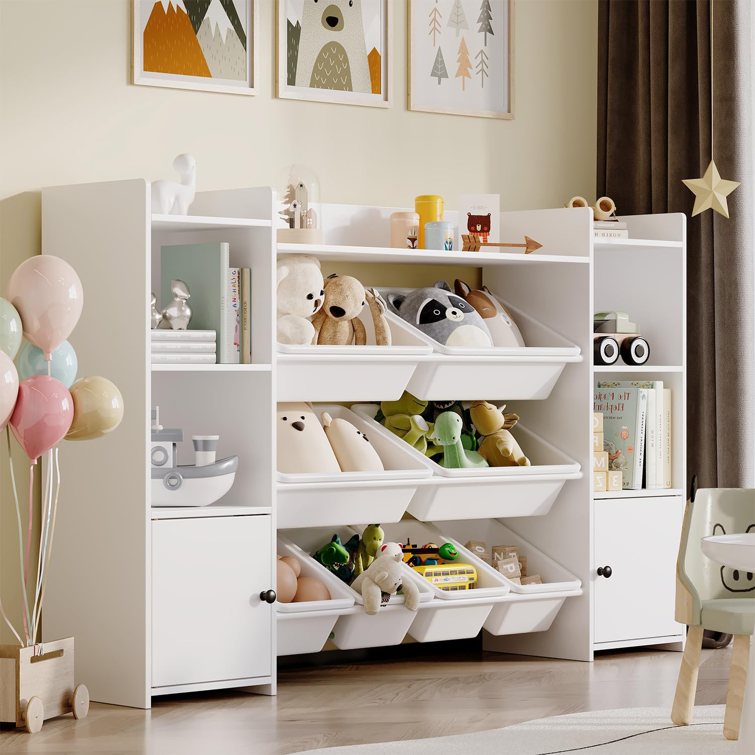 Scaffale per bambini 3 in 1, Mobiletto per giocattoli, Scaffale per giocattoli, Libreria con 8 contenitori rimovibili, Organizzatore per giocattoli per cameretta, Sala giochi, Asilo Nido, Came