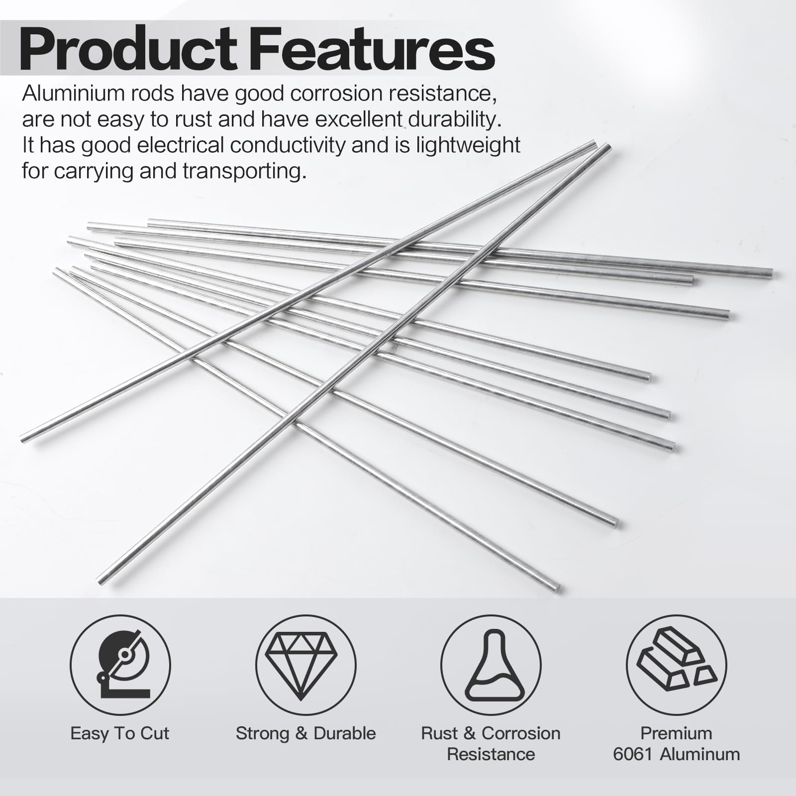 Aluminum Round Rods - 1/4" Diameter, 10 Pack -3 Aluminum Round Rods - 1/4" Diameter, 10 Pack -3