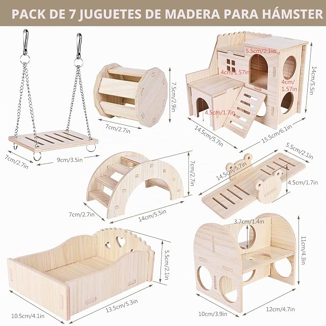Foto 2 de 7 de Casa Hamster: 7 piezas juguete de hámster accesorio, juguetes para mascar, juguetes de escalada