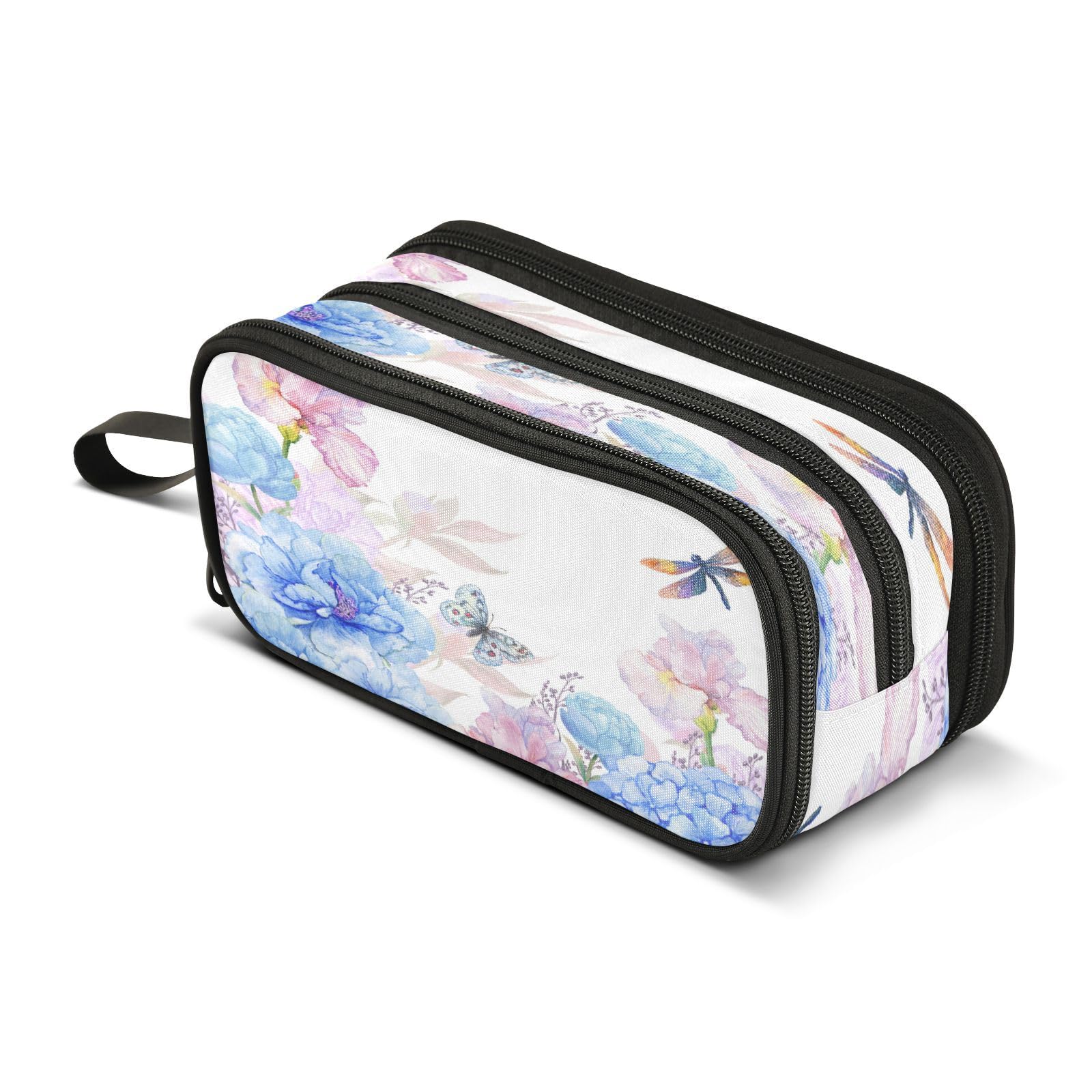 KLL Big Capacity Pencil Pen Case Floral Watercolor Flowers Peonies Zipper Waterproof Pouch Pencil Holder Stationery Storage Pencil Bag School College Office Organizer for Girl Boy Teens Adult