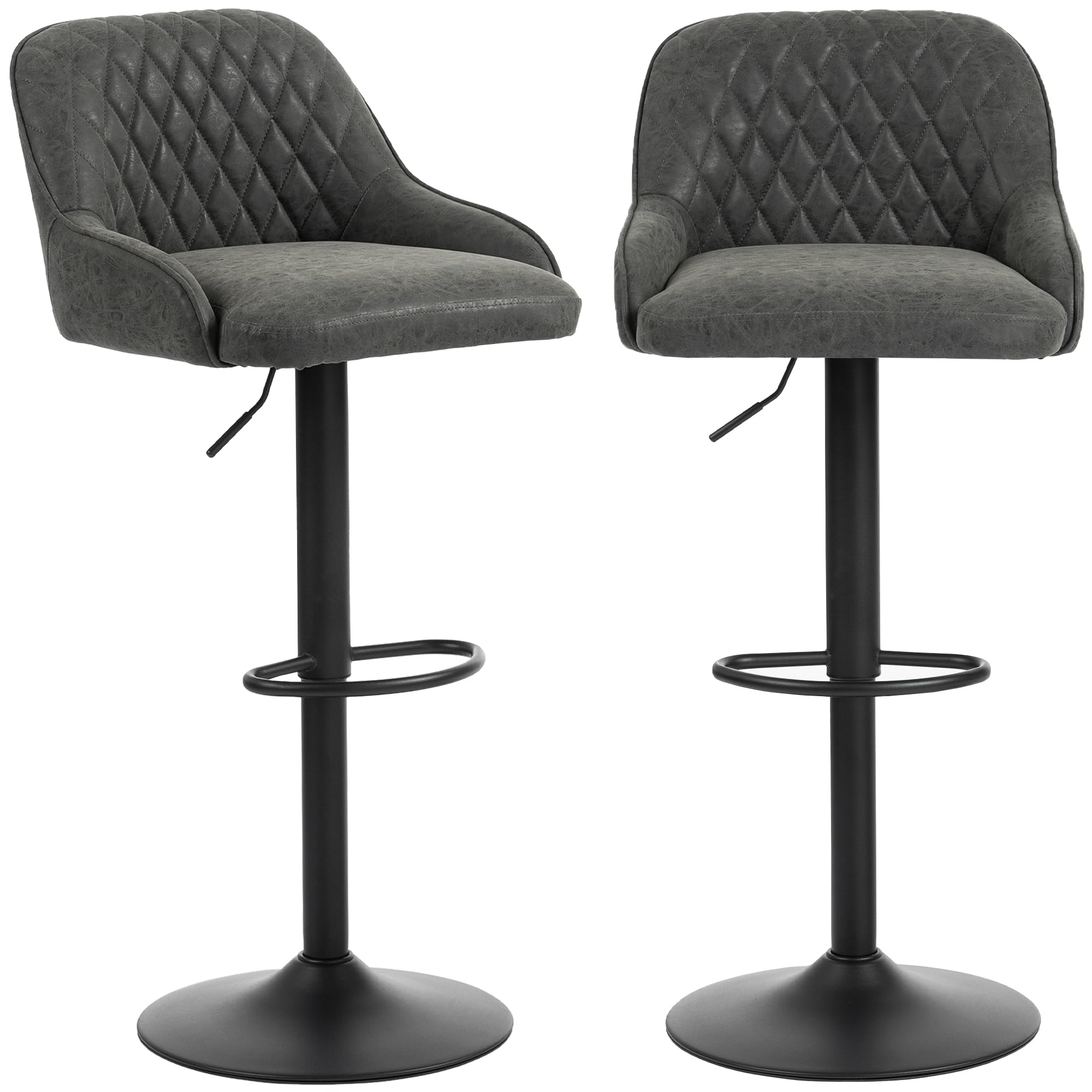 HOMCOM Breakfast Bar Stools, Wide Padded Seat, Set of 2, Dark Grey