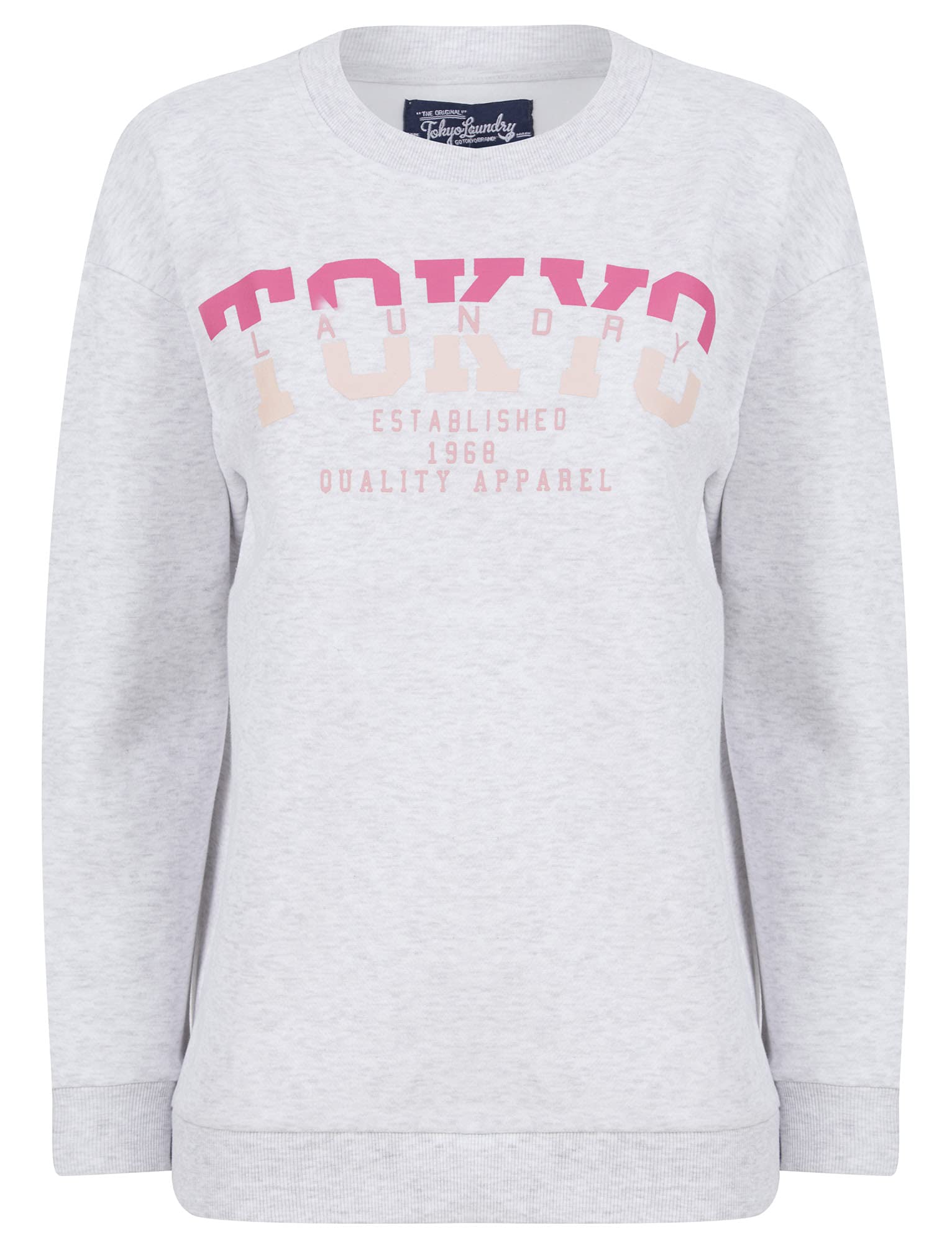 Tokyo Laundry Women's Ice Grey Marl Shardae Retro Motif Cotton Blend Fleece Sweatshirt - 14