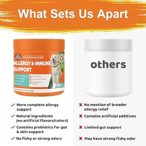 Miniatura 7 de Masticables para alergias para perros para aliviar la picazón en la piel, alergia estacional y apoyo inmunológico con calostro, Omega 3,