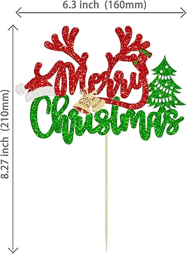 Miniatura 2 de 1 decoración de pastel de Navidad con purpurina roja y verde para árbol de Navidad, ciervo, sombrero de Papá Noel, decoración para decoración de