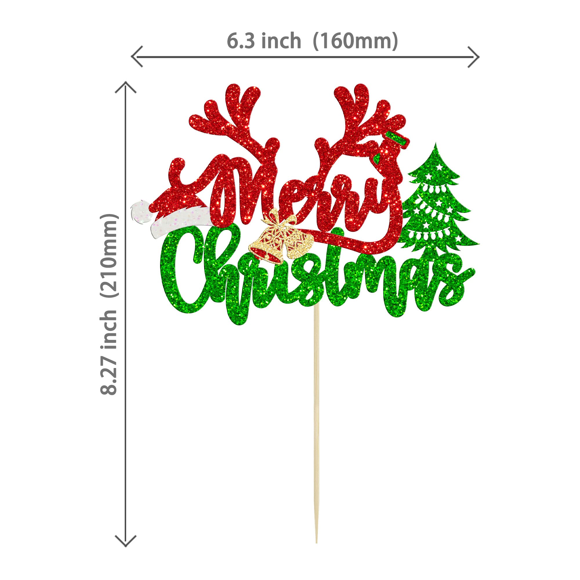 amazon-com-1pc-merry-christmas-cake-topper-with-red-green-glitter-christmas-tree-deer-santa-hat-cake-pick-decorations-for-merry-christmas-theme-happy-new-year-party-supplies-grocery-gourmet-food