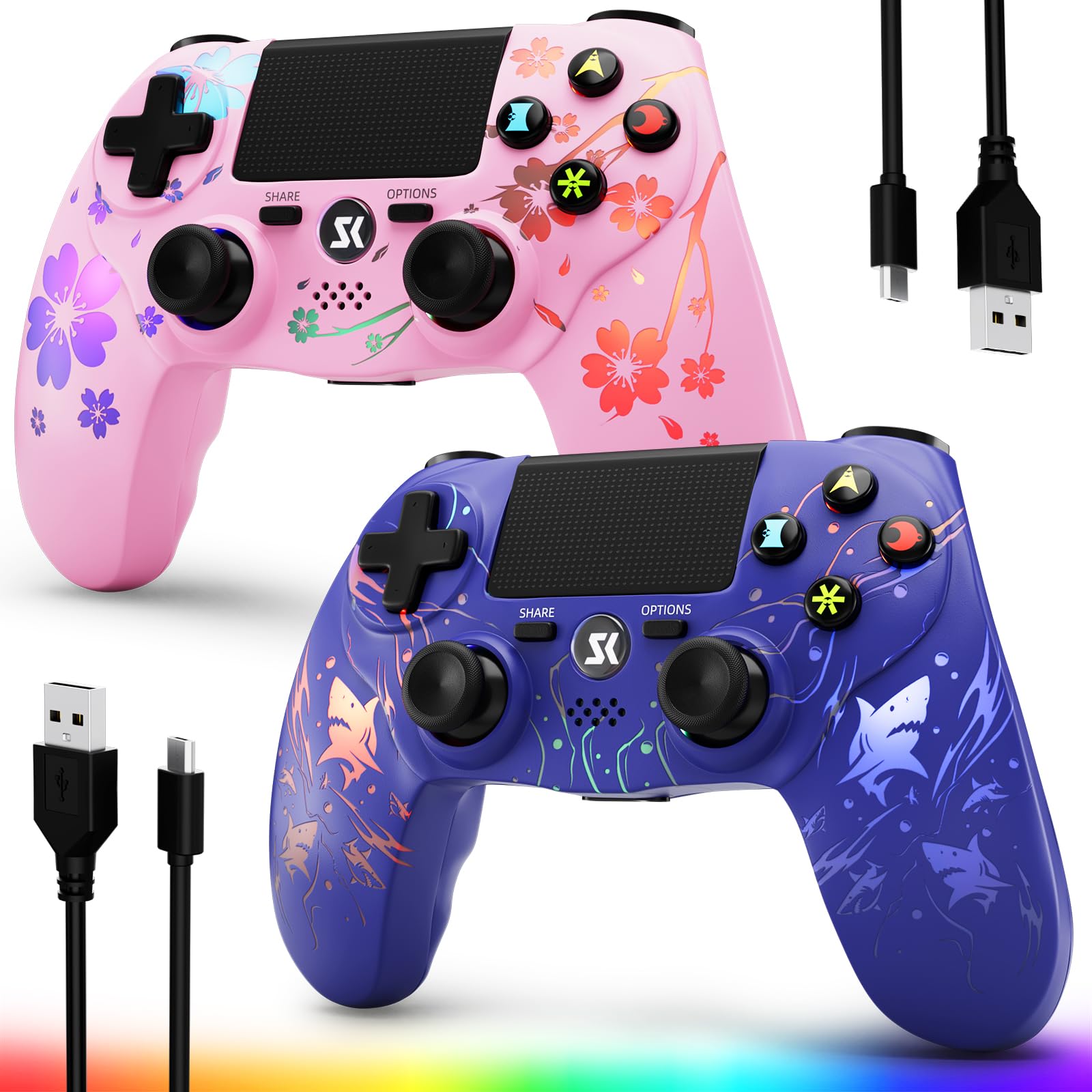 CHENGDAO 2 Pack for PS4 Controller, Wireless Controller for PlayStation 4/Pro/Slim/PC, Ad…