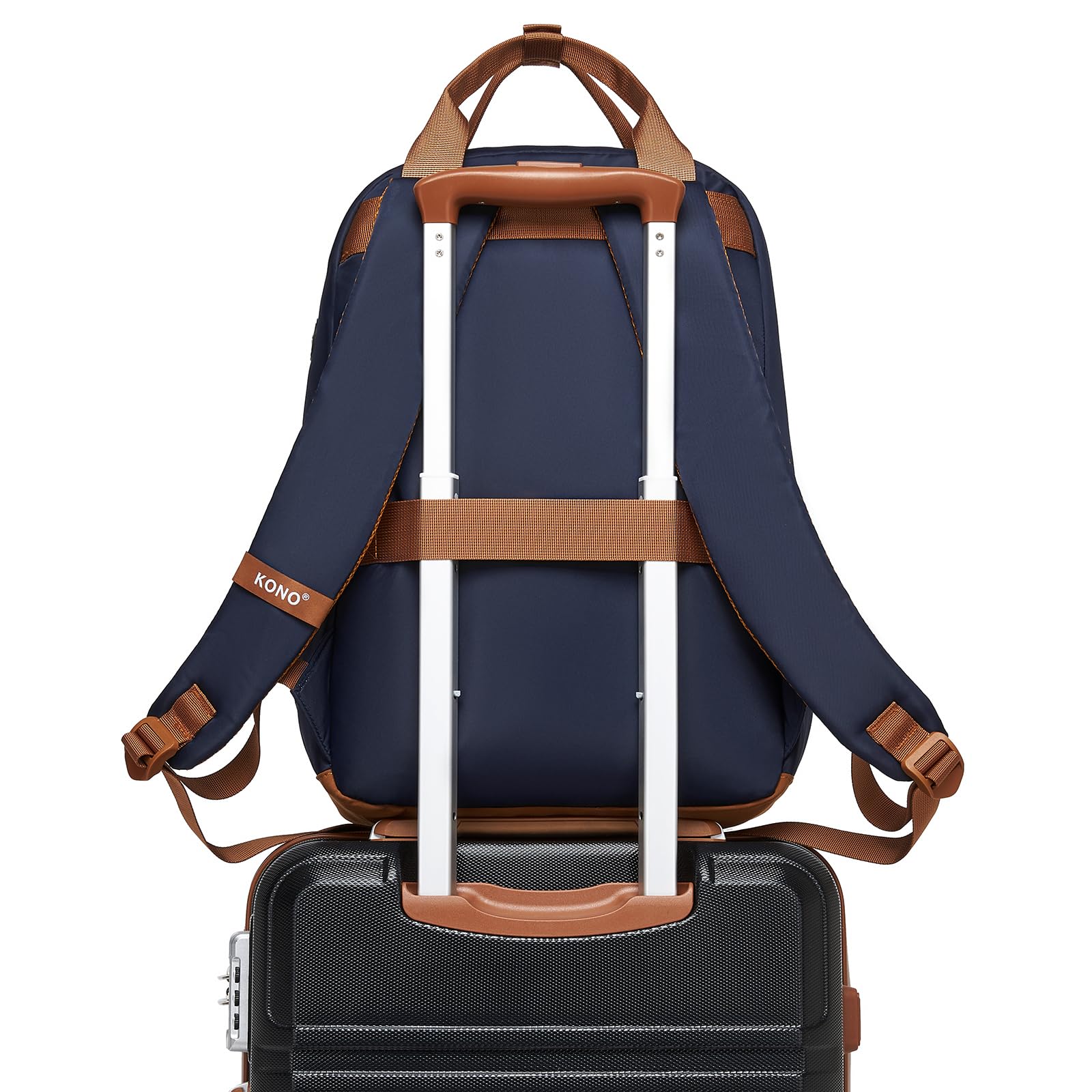 Kono Mochila para Ordenador Portátil 15,6 Pulgadas para Mujer, Elegante, Impermeable y Antirrobo de Gran Capacidad para Escuela, Universidad, Trabajo y Viaje (Azul oscuro/Marrón)