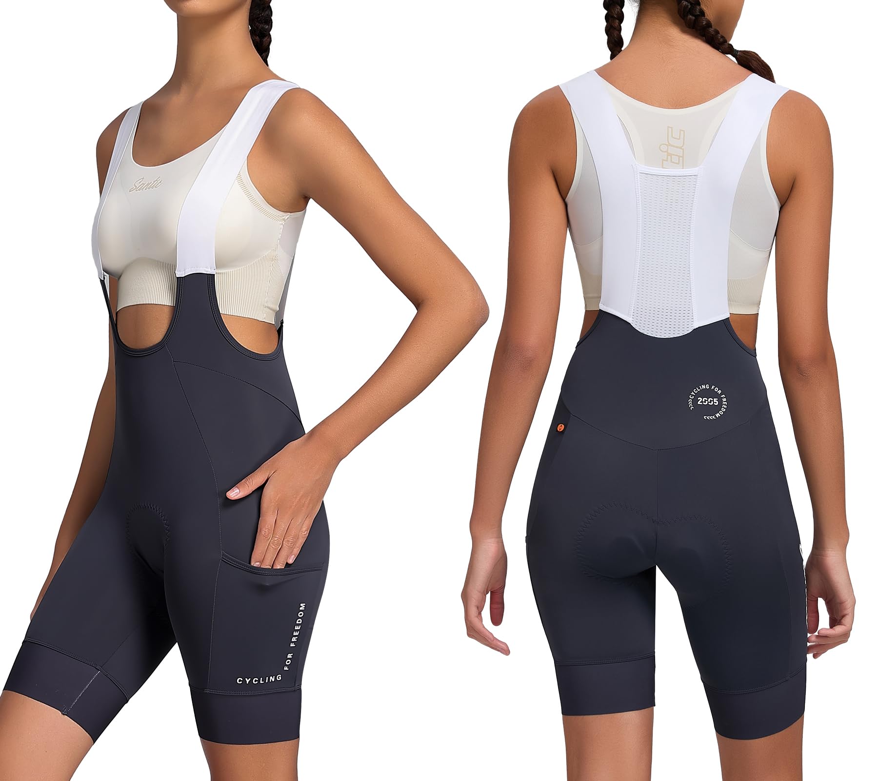 Santic Short de cyclisme rembourré pour femme avec bretelles et poche rembourrée 4D