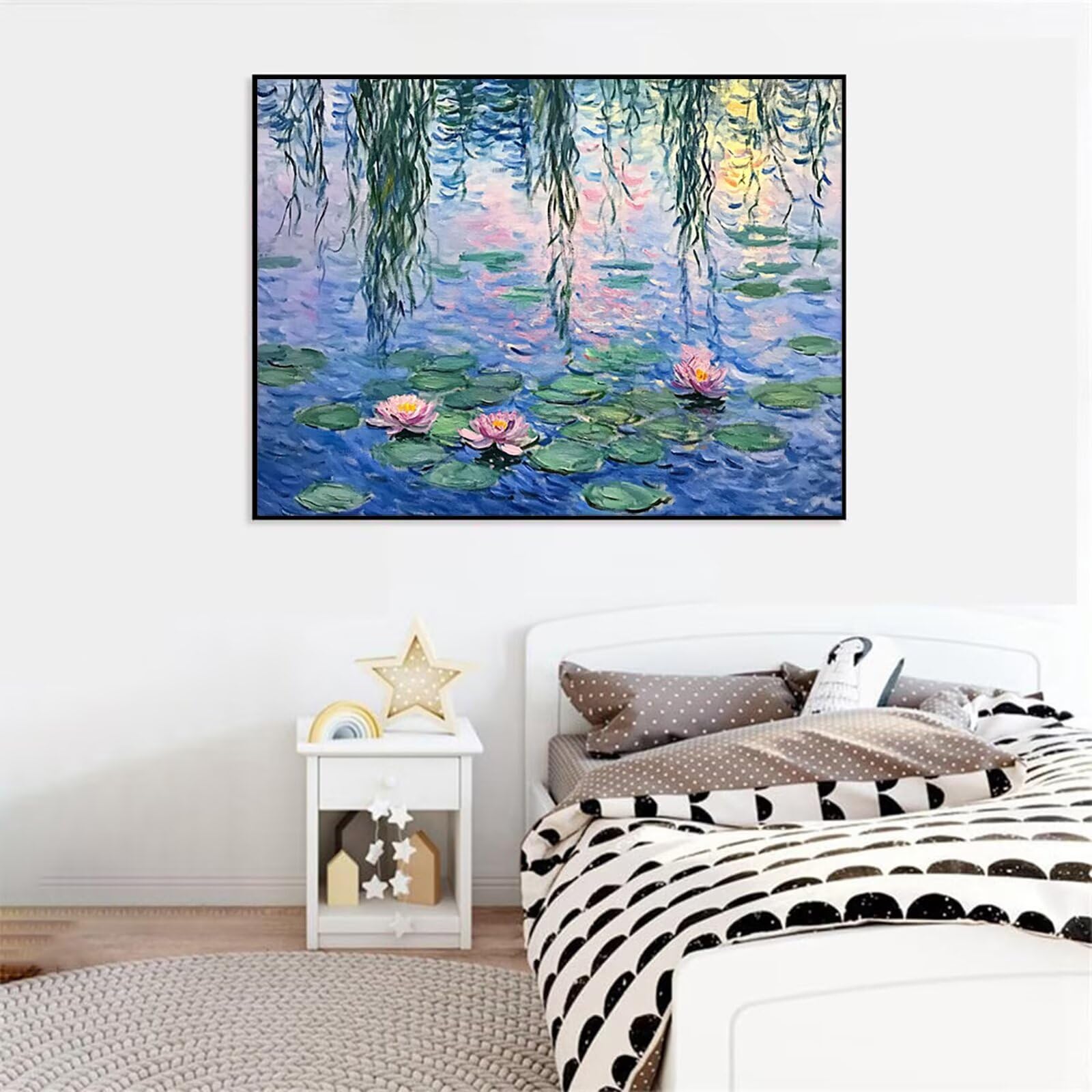 Malen Nach Zahlen Monet Teich, Kreatives für Erwachsene, DIY Malset für Erwachsene mit Pinseln & Acrylfarben, Originelle Geschenkidee Frauen & Männer, Deko Wohnzimmer Ohne Rahmen 60x80cm m5g-157